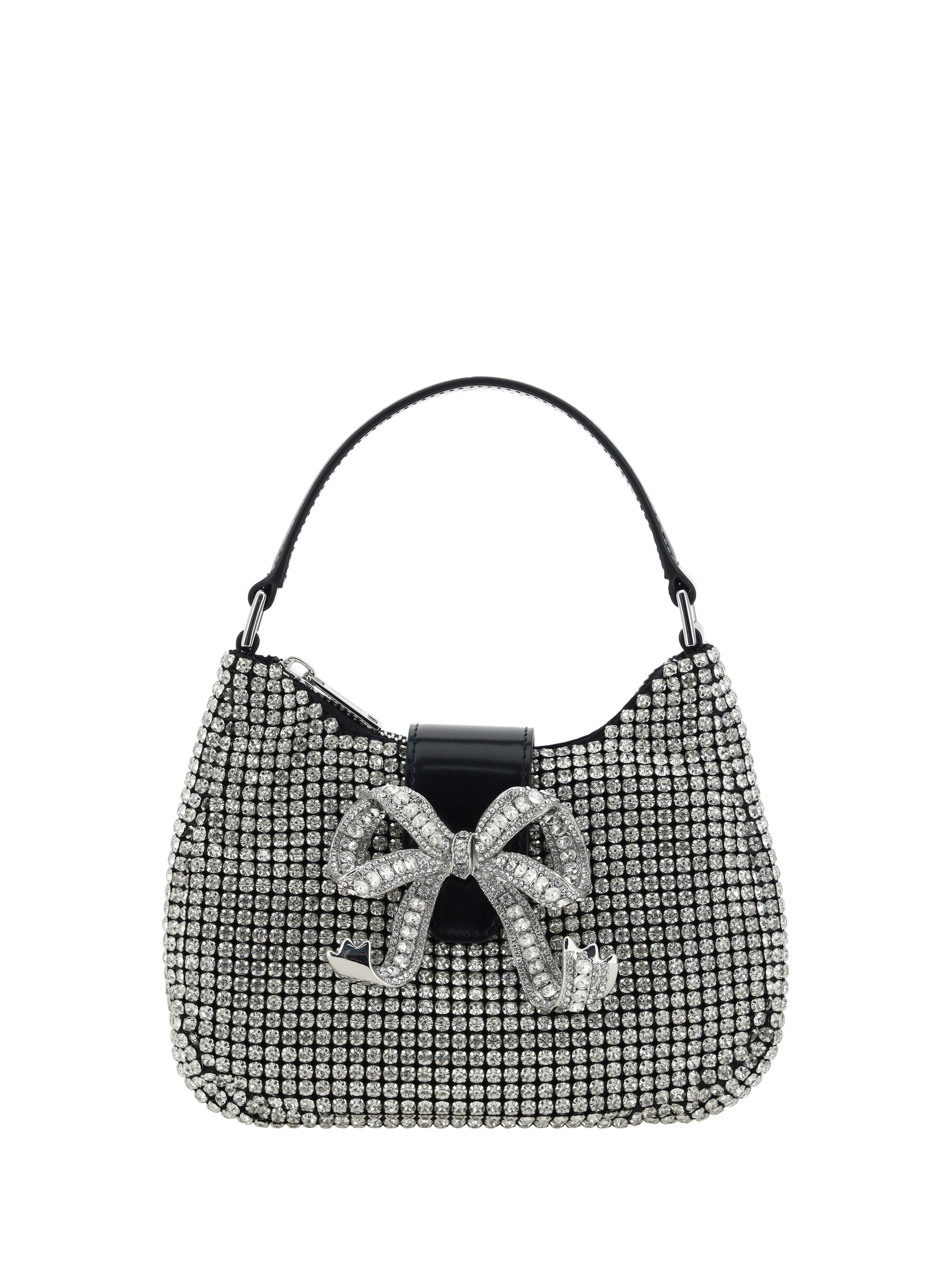 Shop Self-portrait Diamante Bow Handbag In Silver