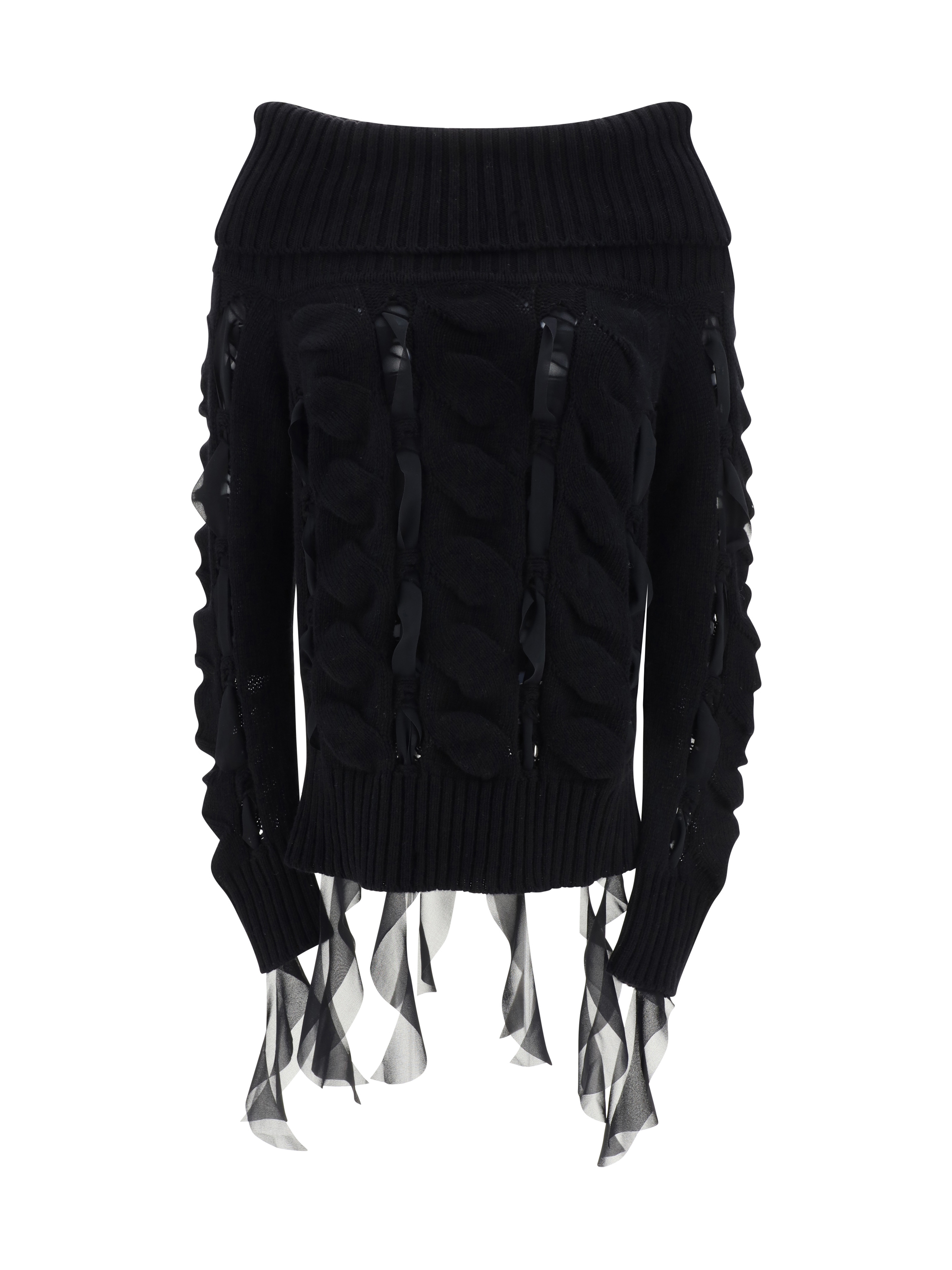Blumarine Rouched Turtleneck Sweater In Nero