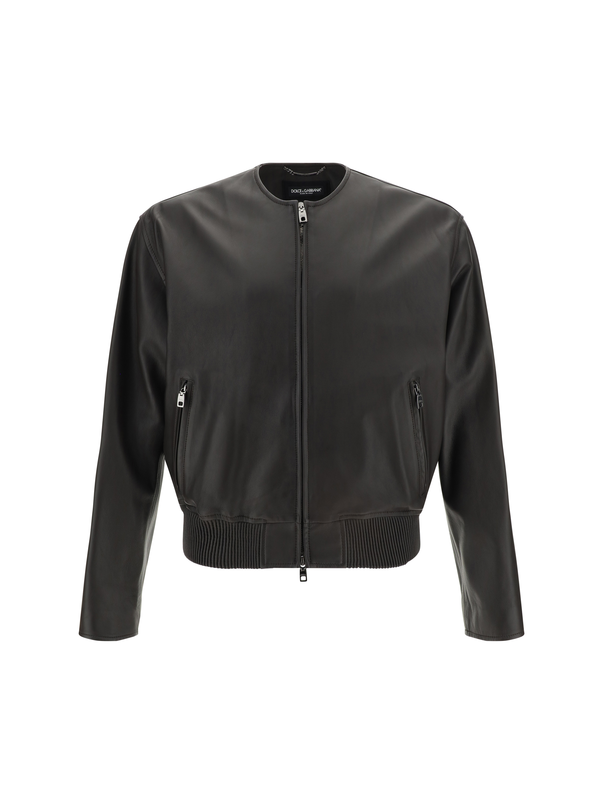 Shop Dolce & Gabbana Leather Jacket In Marrone Scuro