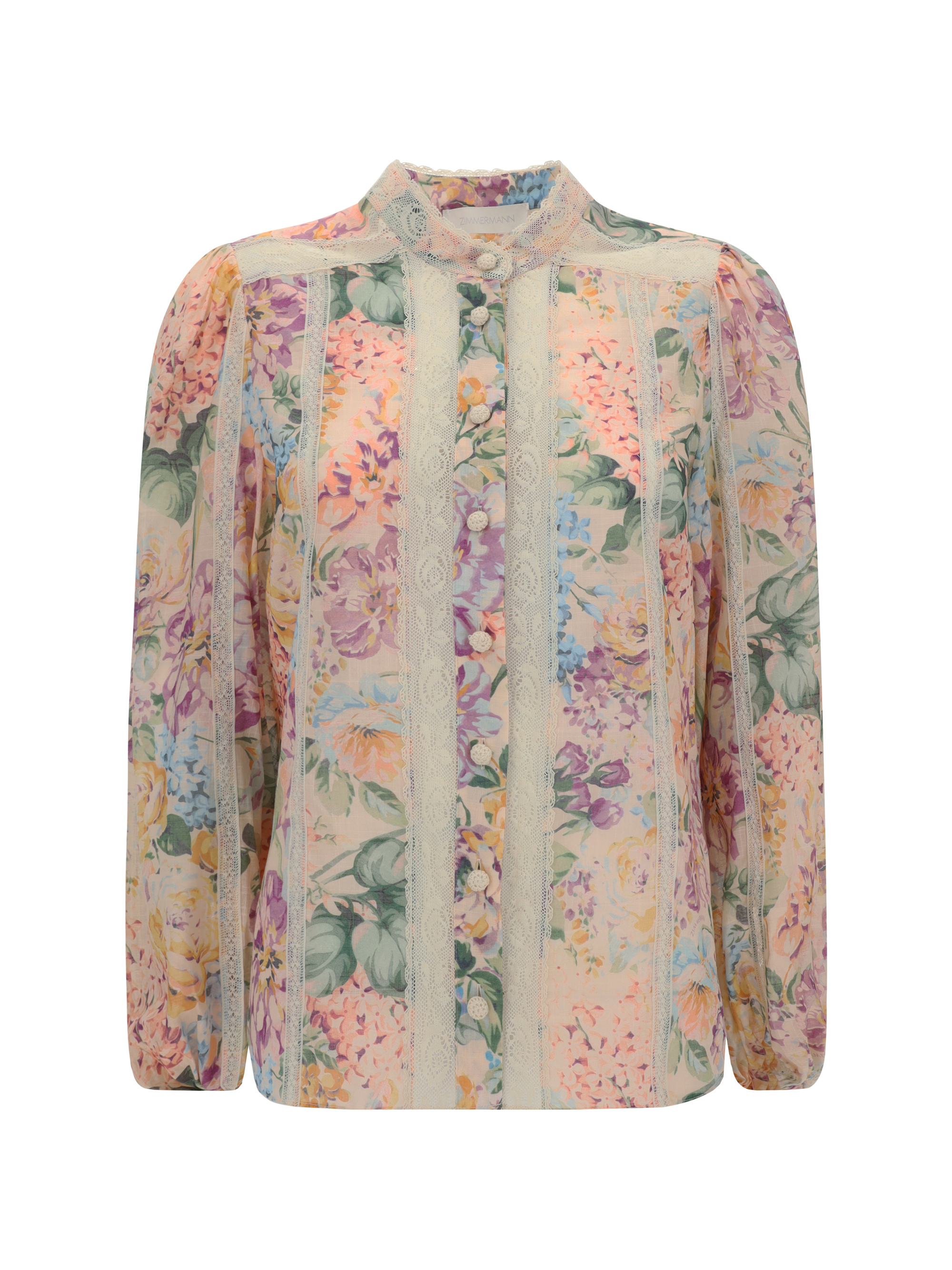 Shop Zimmermann Halliday Lace Trim Shirt In Multi Watercolour Floral
