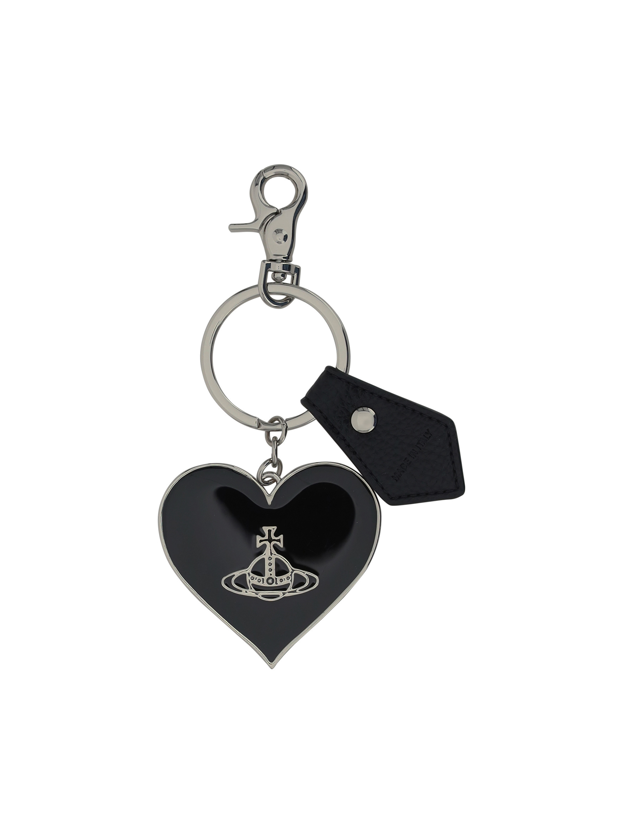 Shop Vivienne Westwood Mirror Heart Keychain In Black Pu Grain