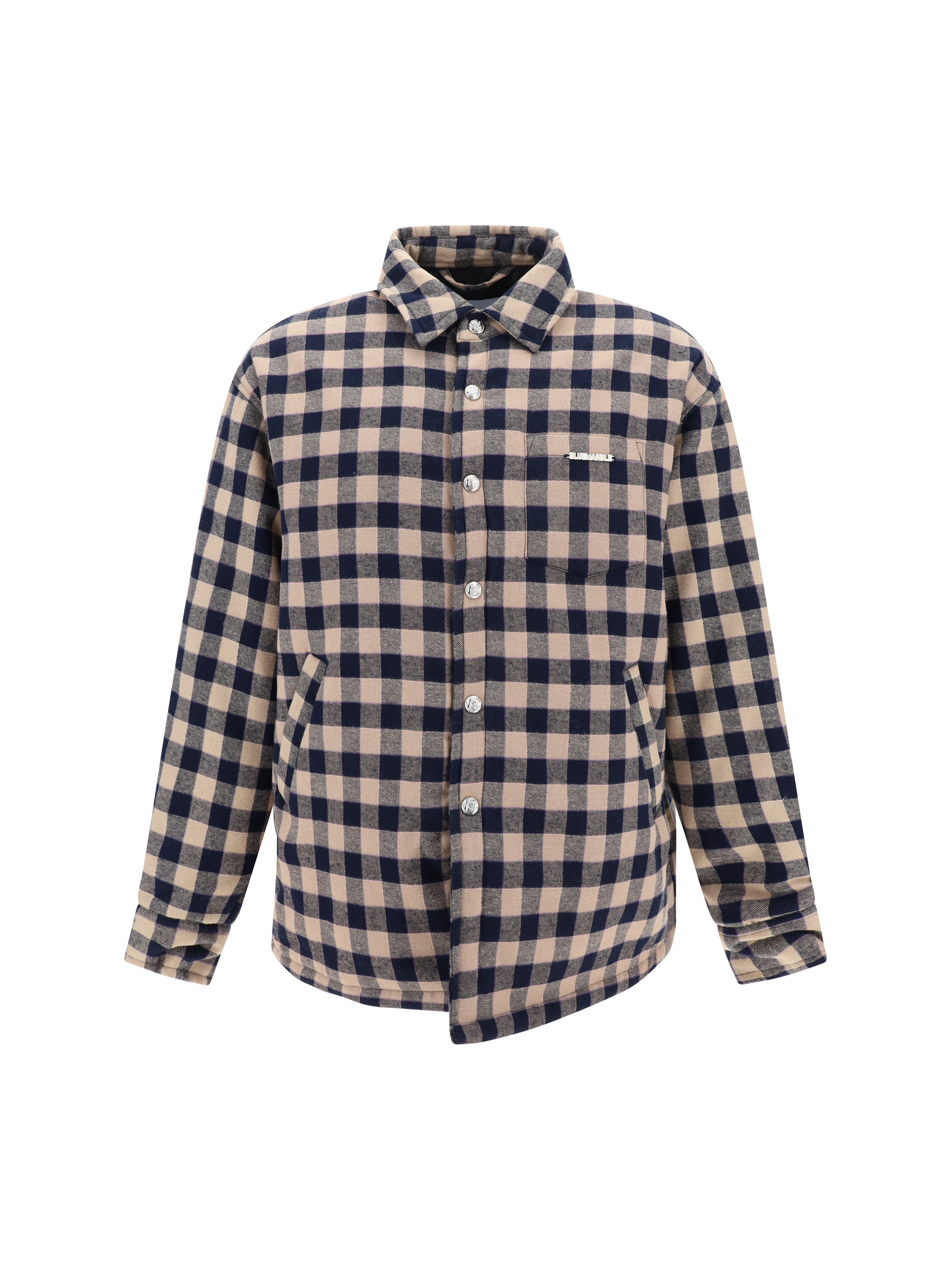 Bluemarble Checkerboard-print Logo-plaque Shirt Jacket In Nav