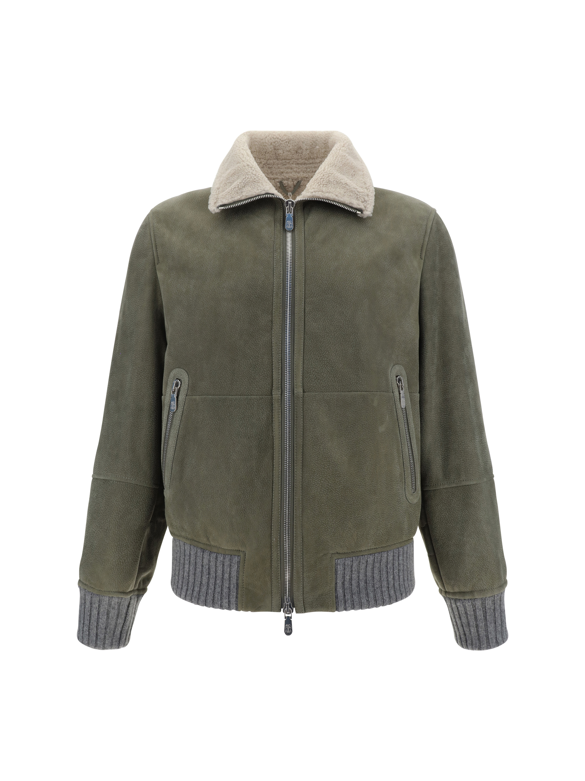 Shop Brunello Cucinelli Leather Jacket In Militare Pelo Ecru