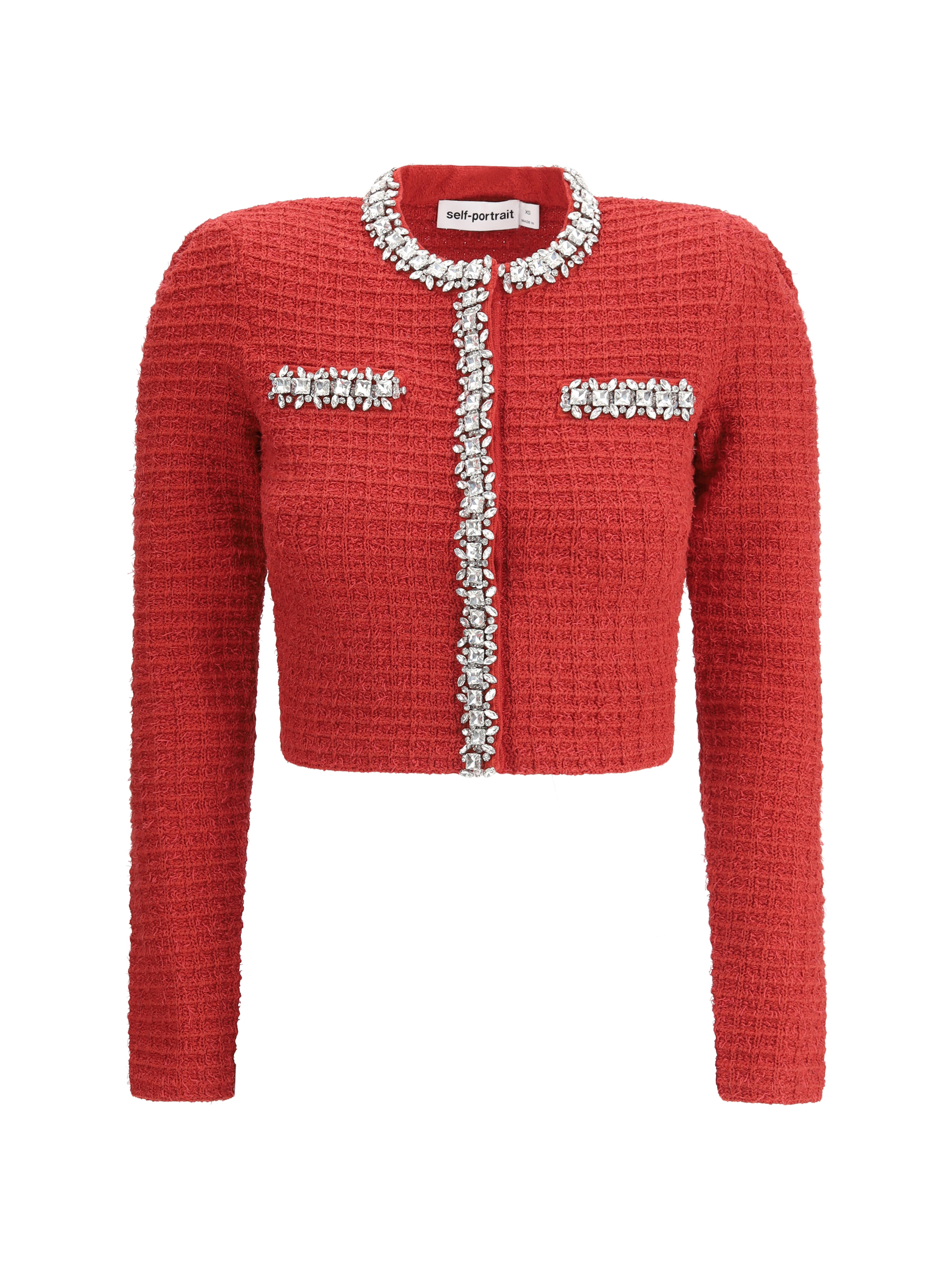 Shop Self-portrait Knit Jacket In Red