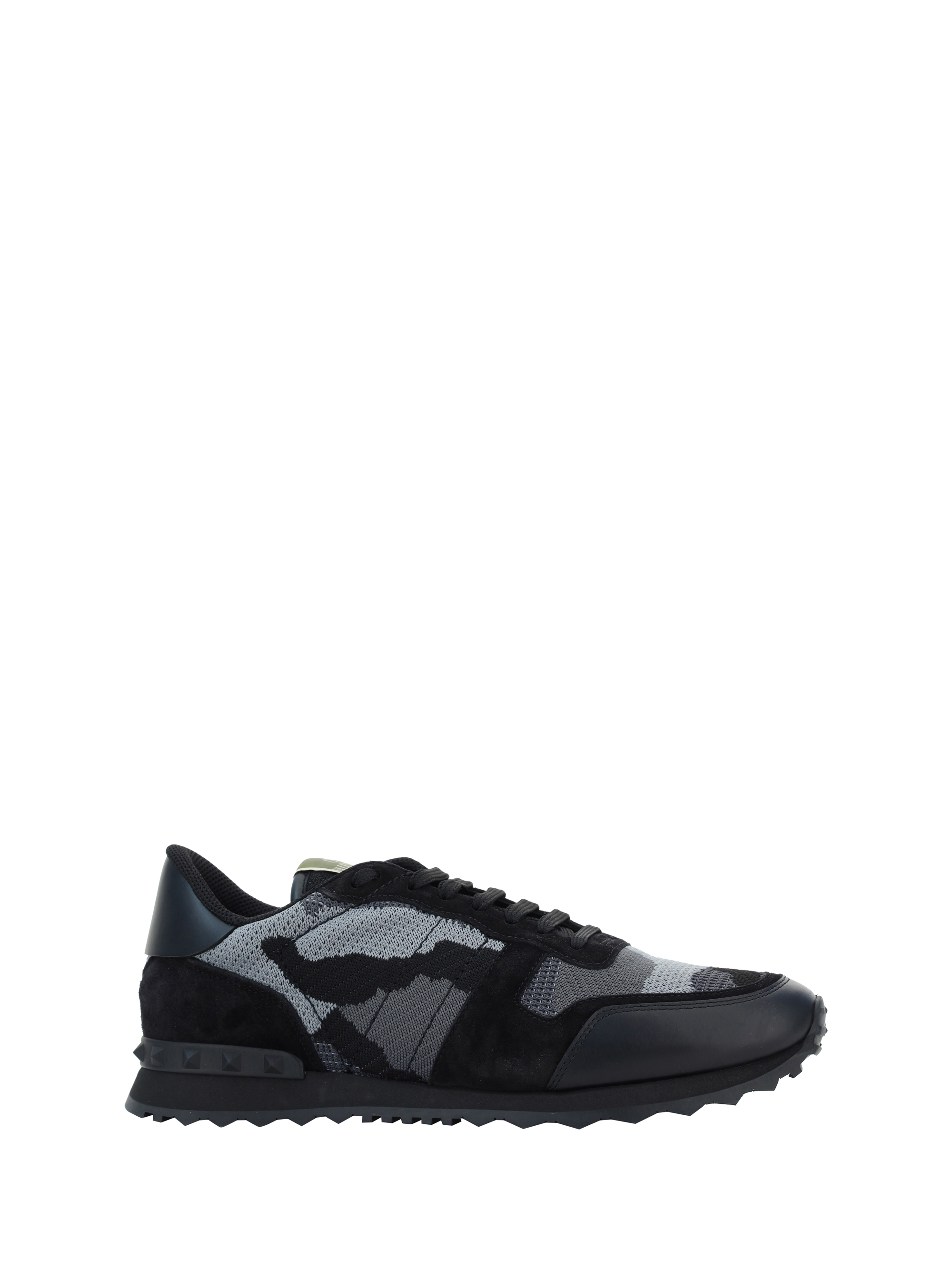 Valentino Garavani Mans Rockrunner Camouflage Noir Leather And Fabric Sneakers In Black
