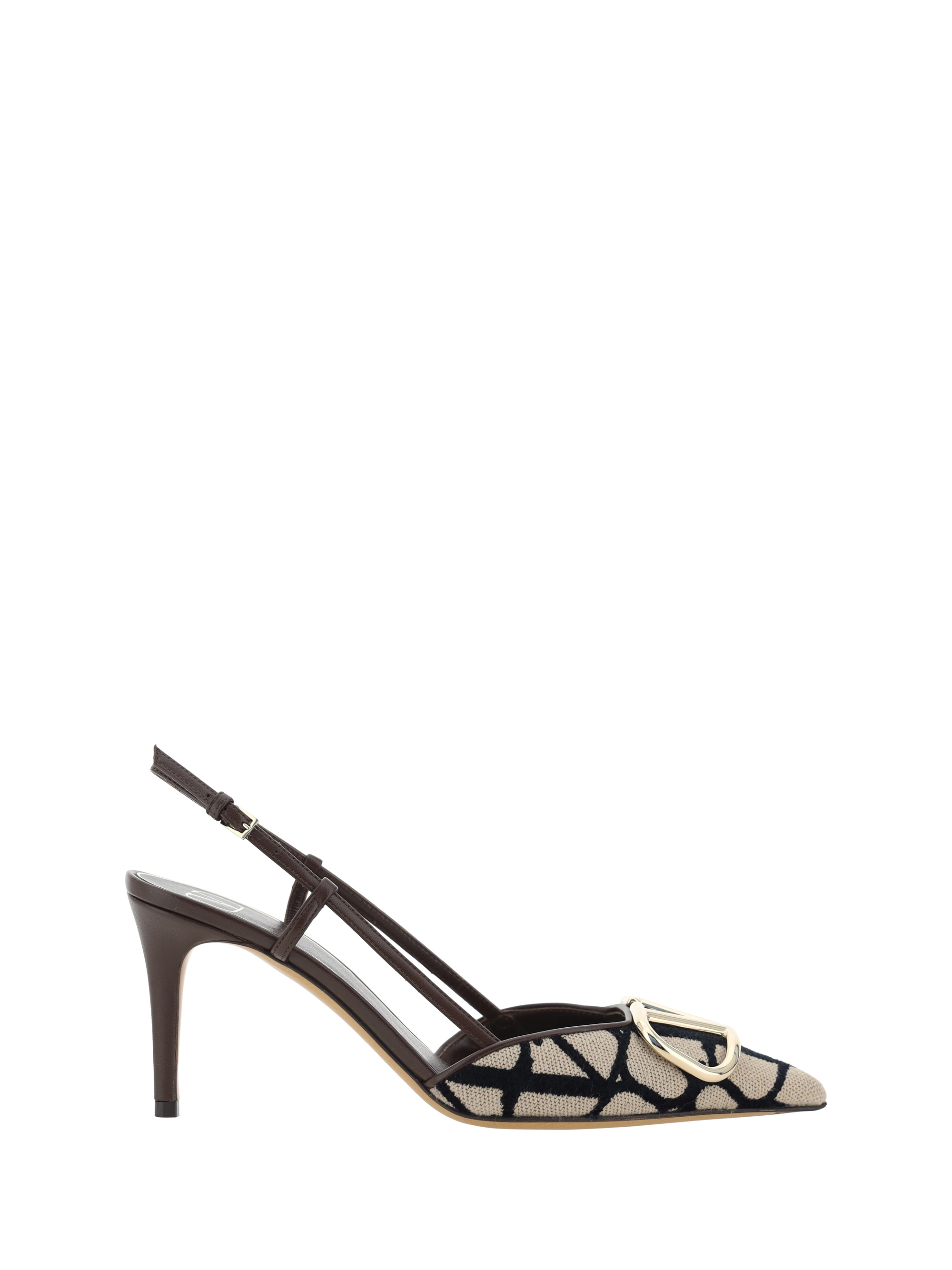 Shop Valentino Vlogo Toile Iconographe Pumps In Naturale/nero/fondant