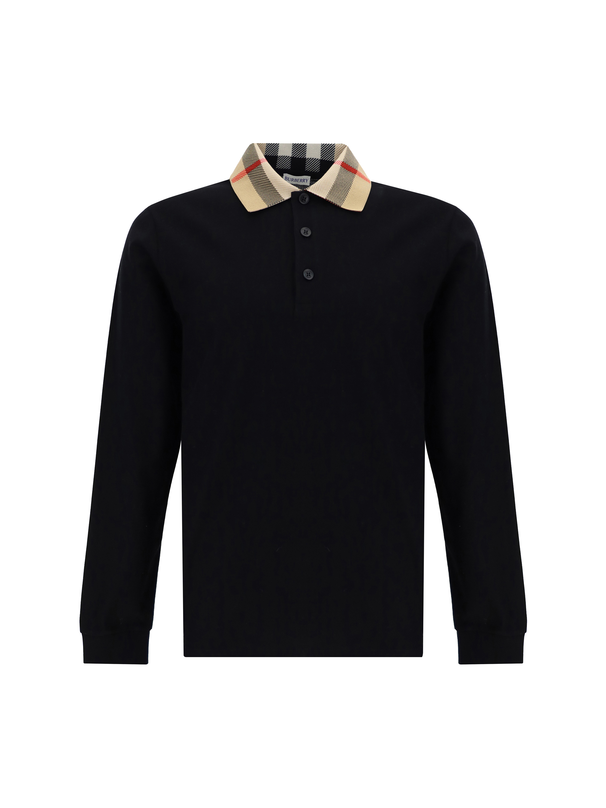 Shop Burberry Long Sleeve Polo Shirt In Black