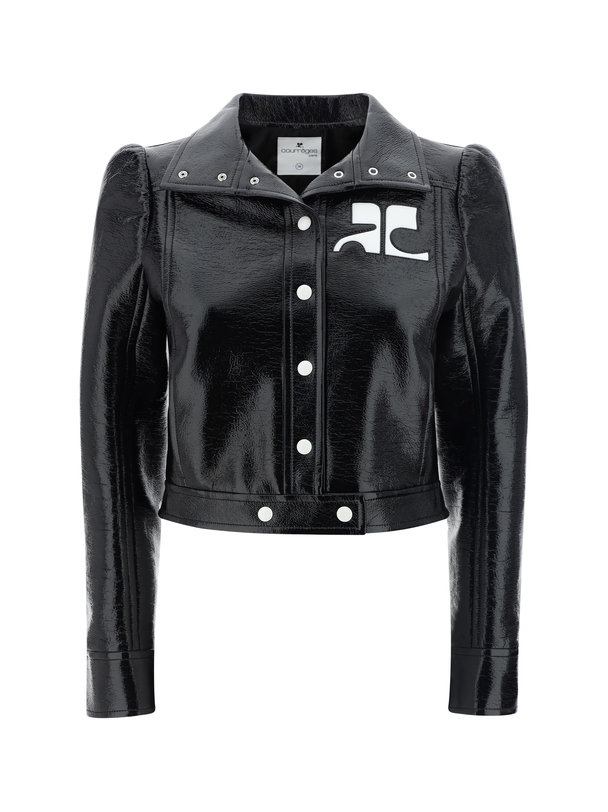 Courrèges Textured Vinyl Crop Jacket In Black
