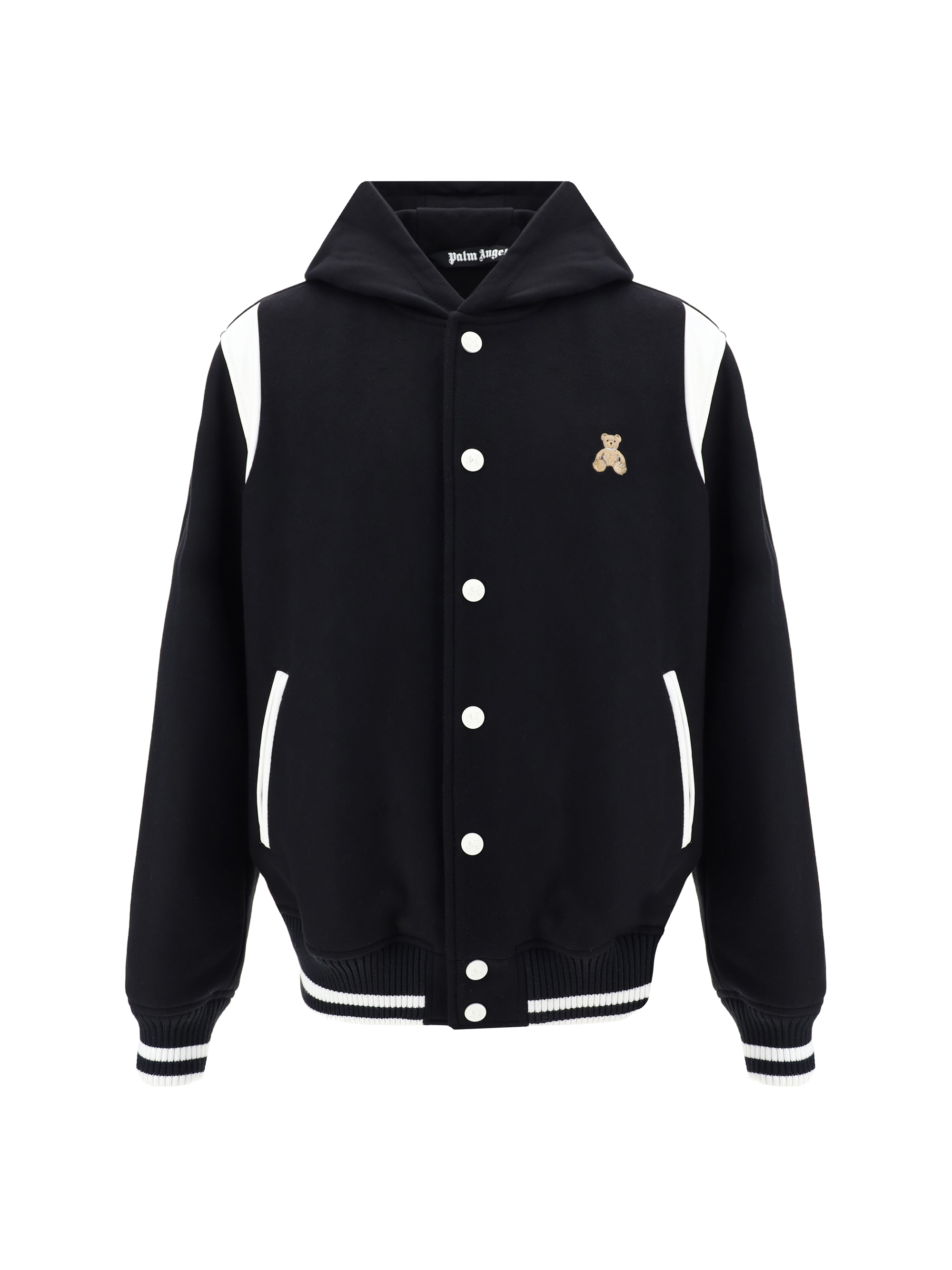 Shop Palm Angels Bear In Mind Varsity Jacket In Black Brown