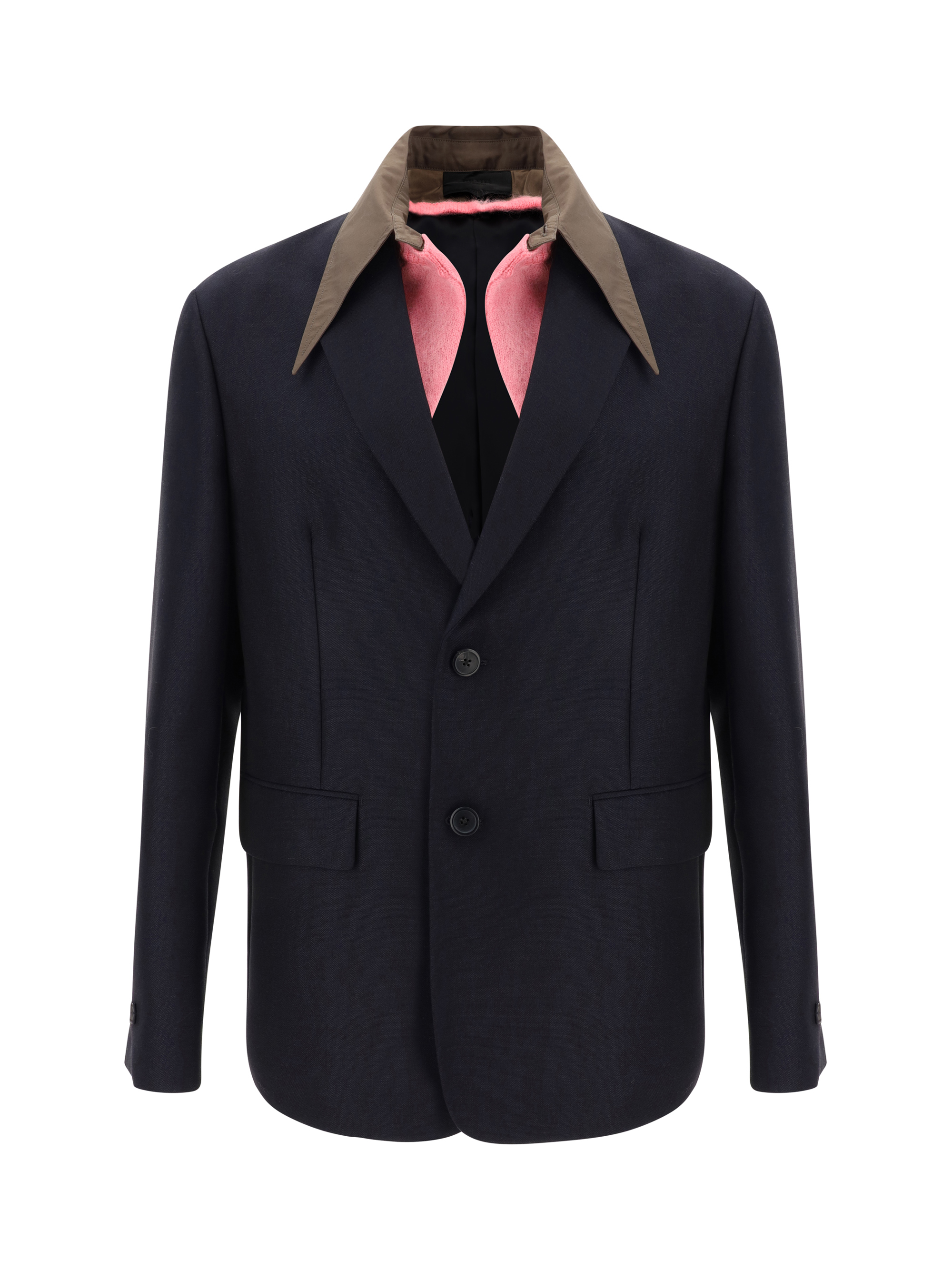 Prada Removable Collar Single-breasted Blazer Blue In Black