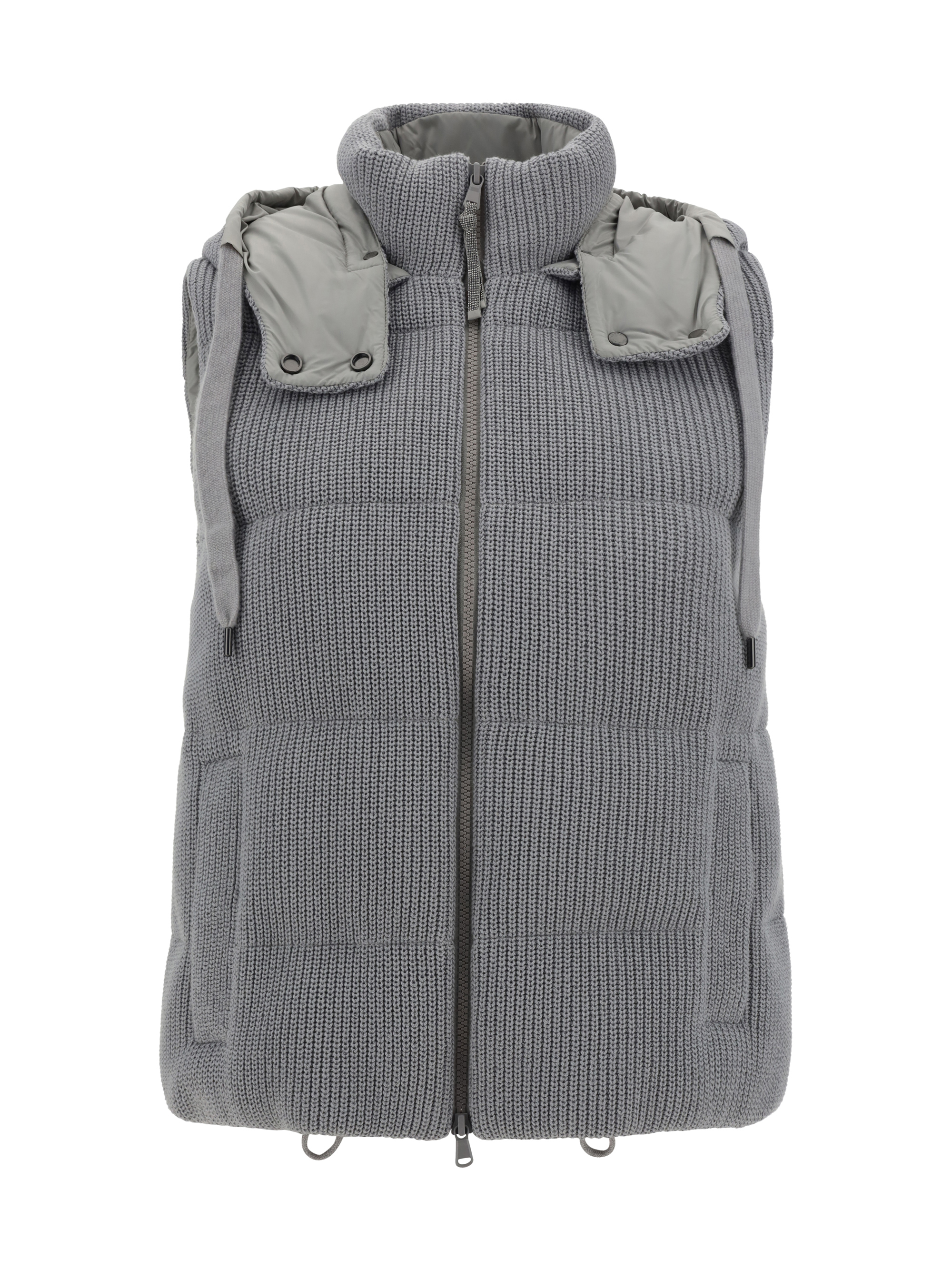 Shop Brunello Cucinelli Hooded Down Vest In Peltro+grigio Chiaro
