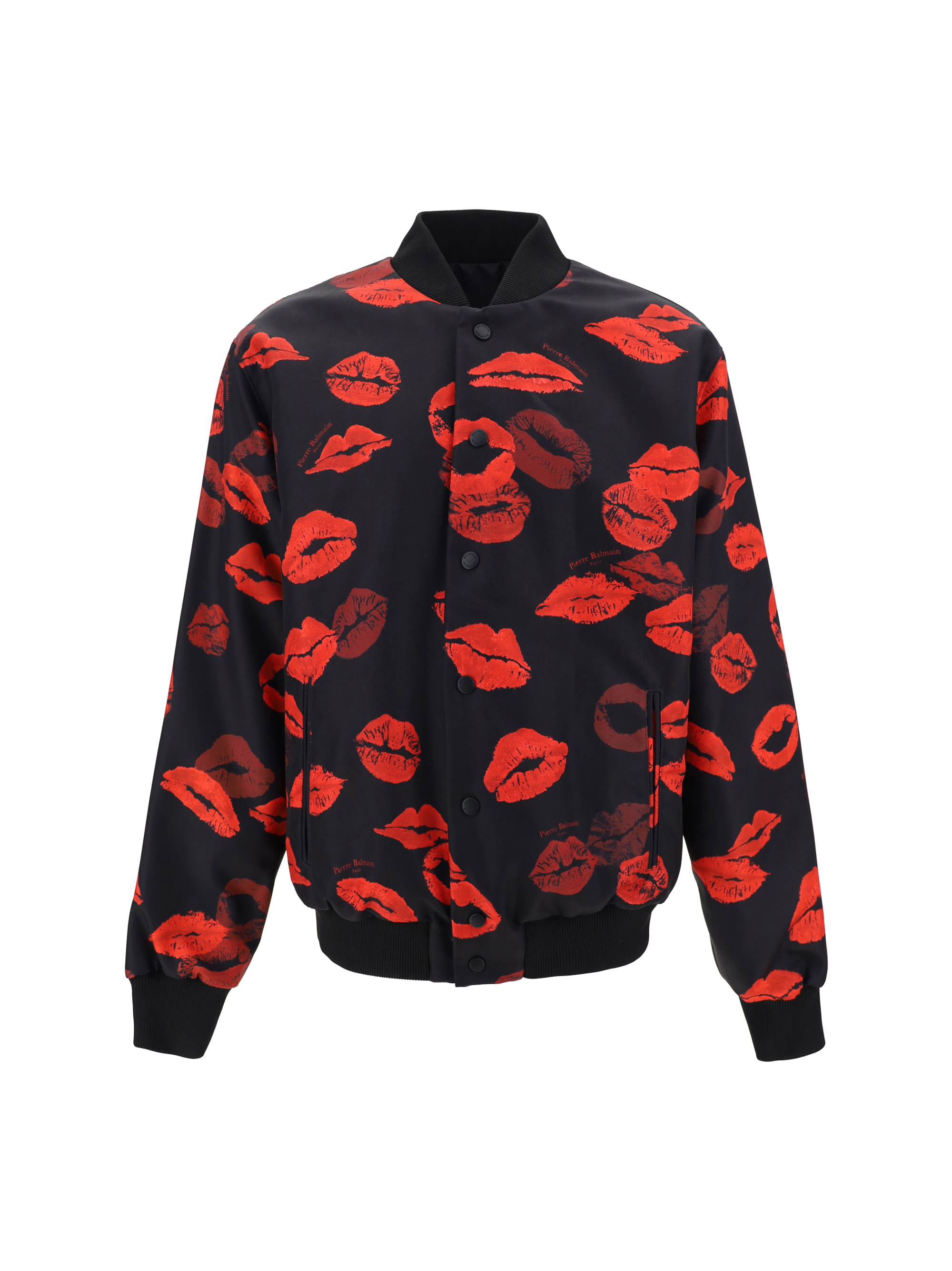 Shop Balmain Reversible Bomber Jacket In Emf Noir/rouge Vif