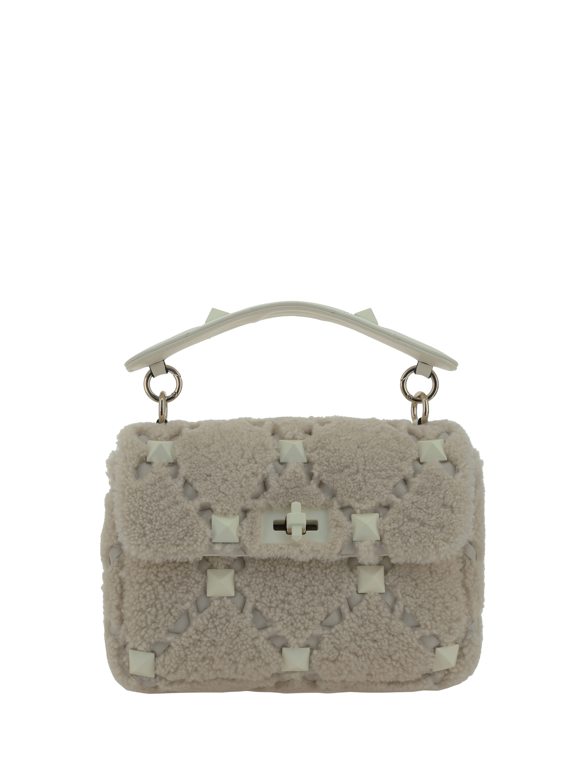 Shop Valentino Garavani Roman Stud Medium Handbag In Ivory
