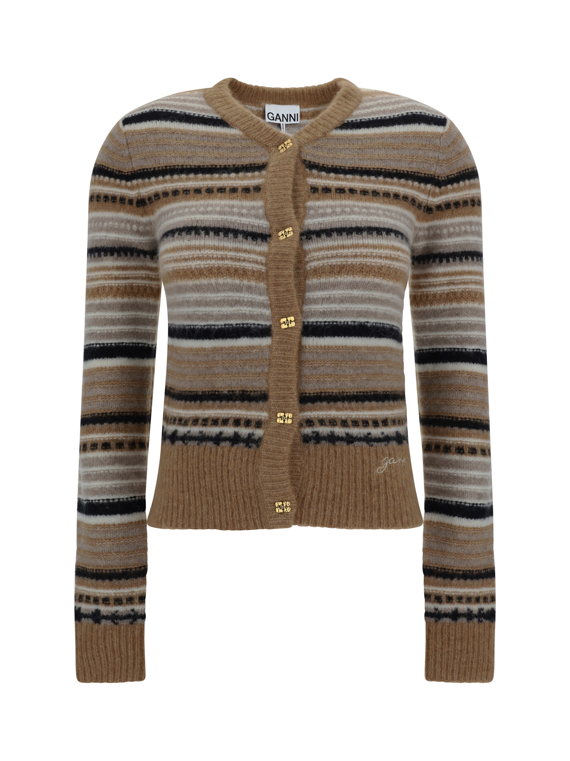 Shop Ganni Cardigan In Tiger's Eye