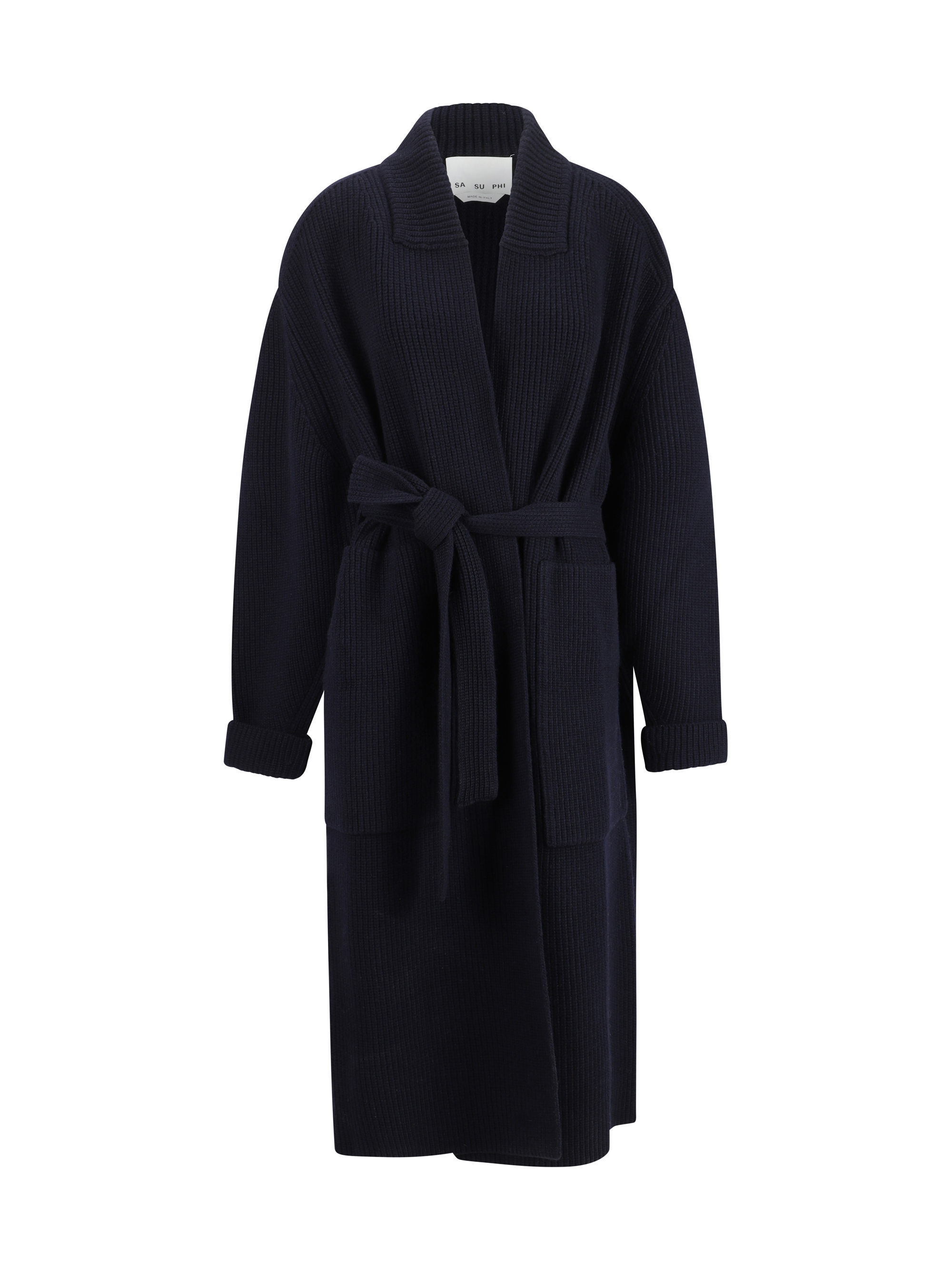 Shop Sa Su Phi E.r. Long Coat Cardigan In Navy