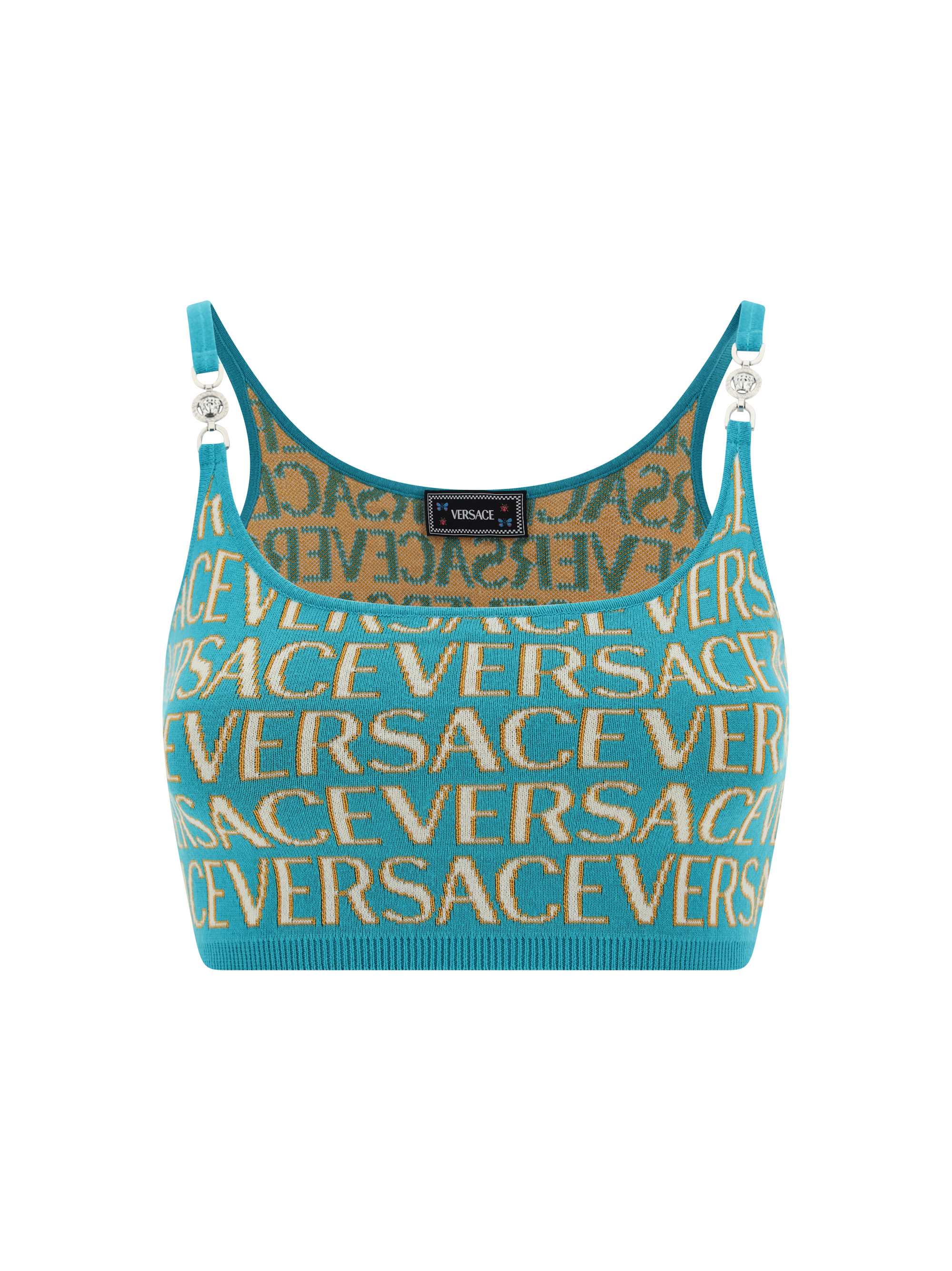 Shop Versace Top In Turquoise+azzurro