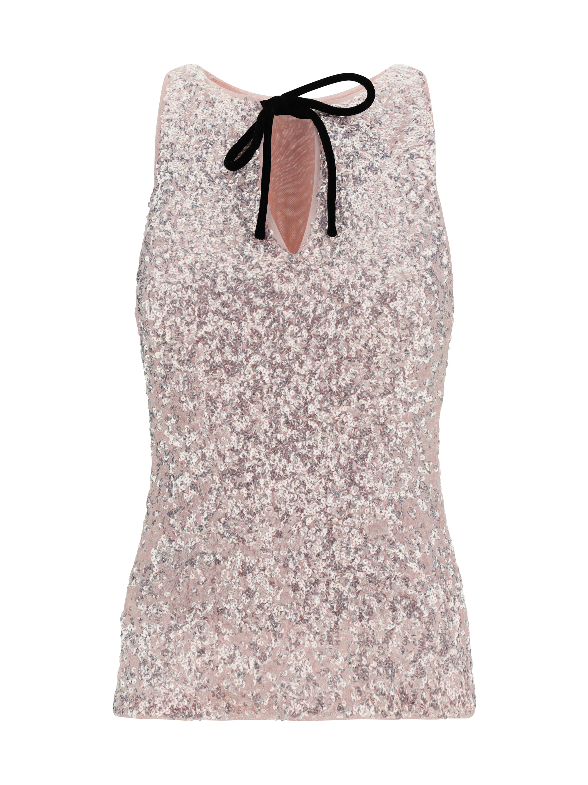 Ganni V-neck 3d Sequin Top In Pink