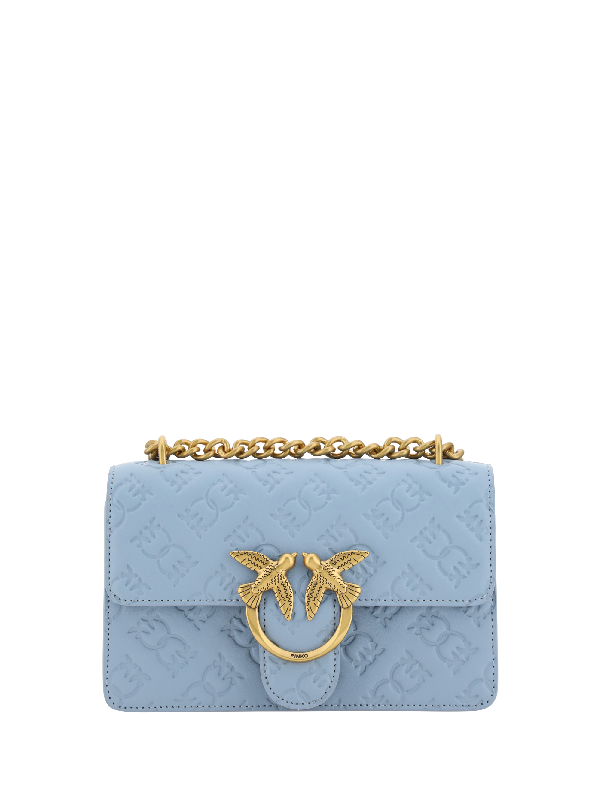 Shop Pinko Love Shoulder Bag In Light Blue-antique Gold