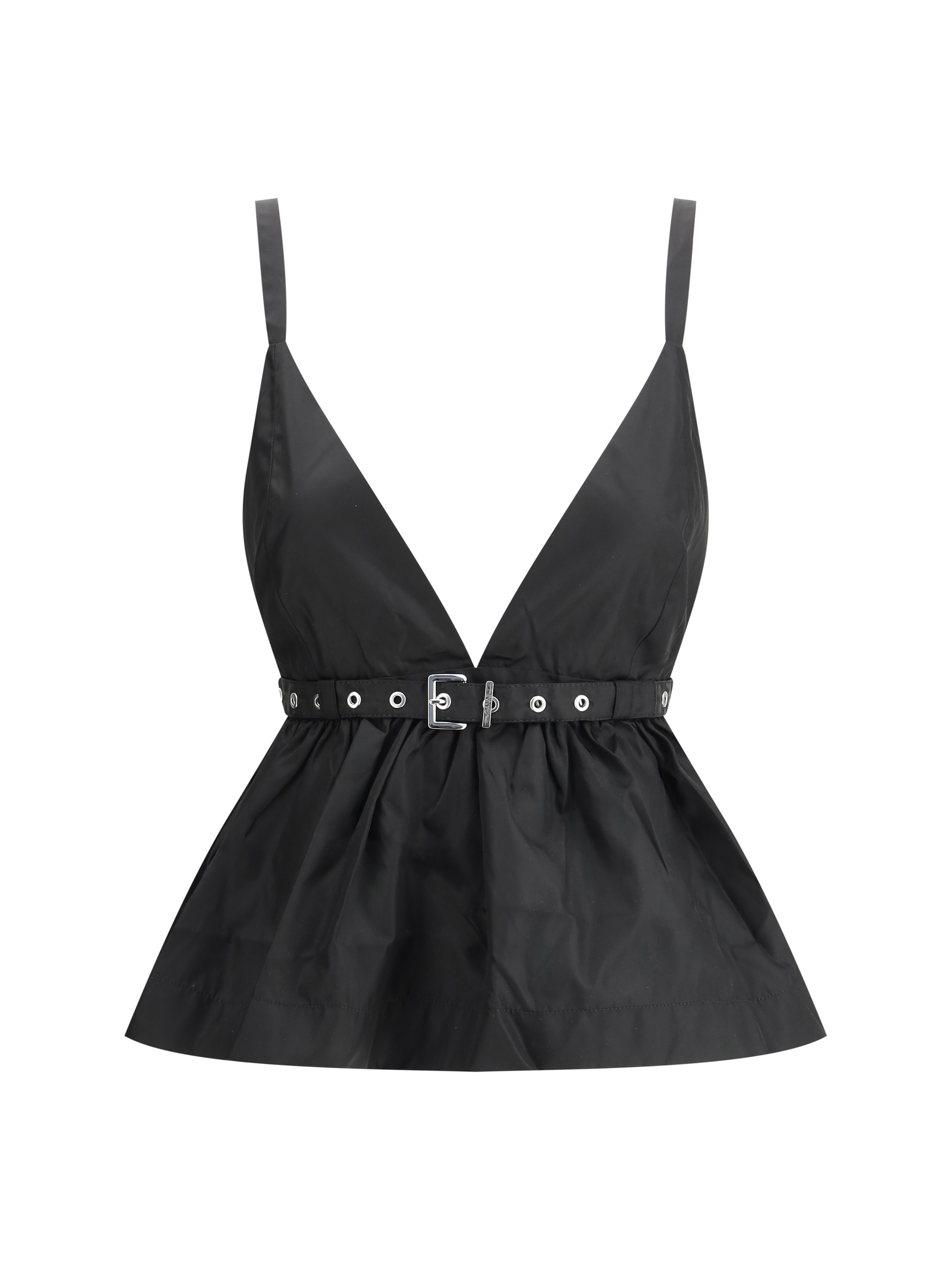 Ganni Duchess Top With Adjustable Straps And Eyelet Detailing In Black
