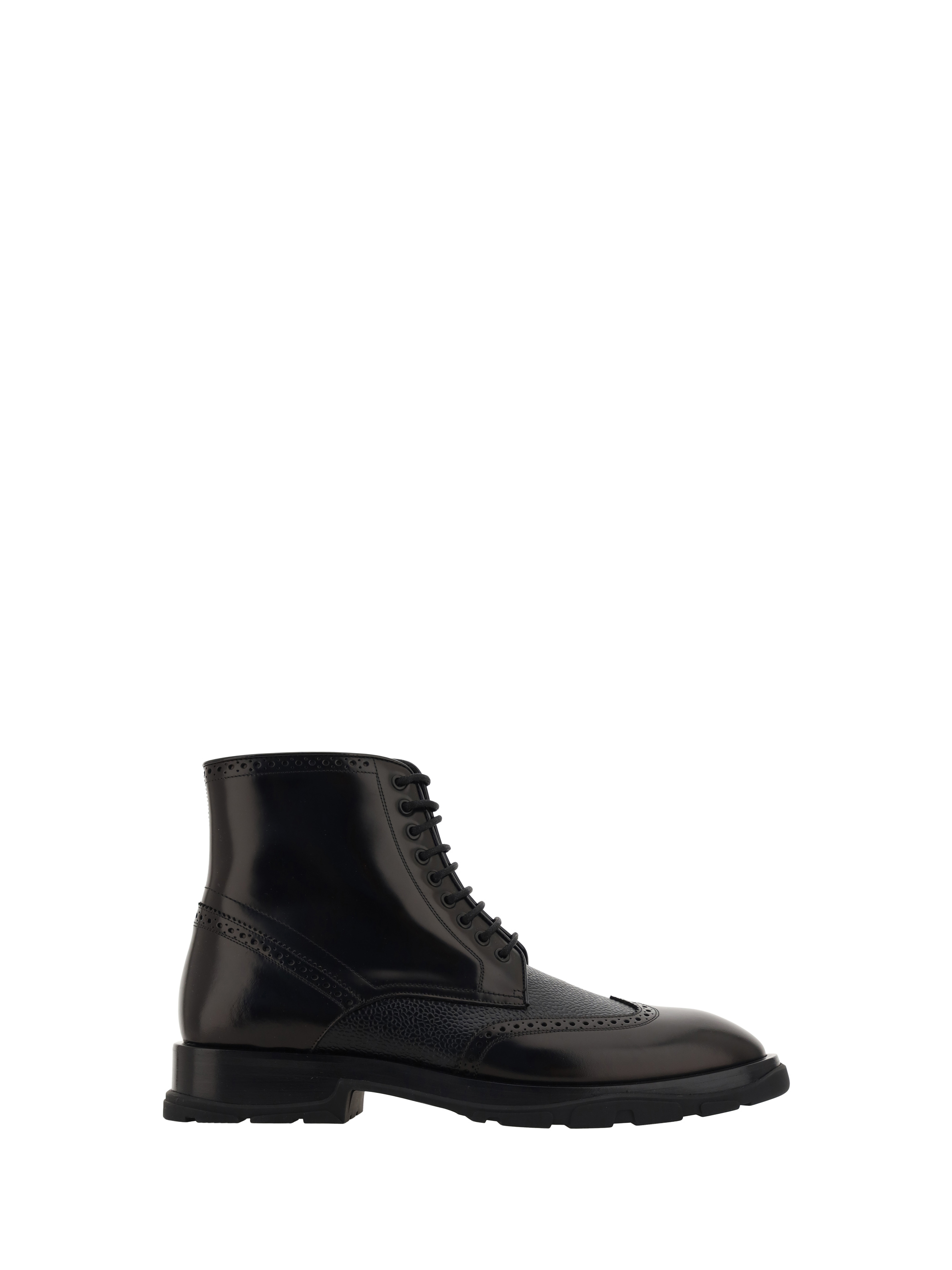 Alexander Mcqueen Leather Ankle Boot In Black/black/black