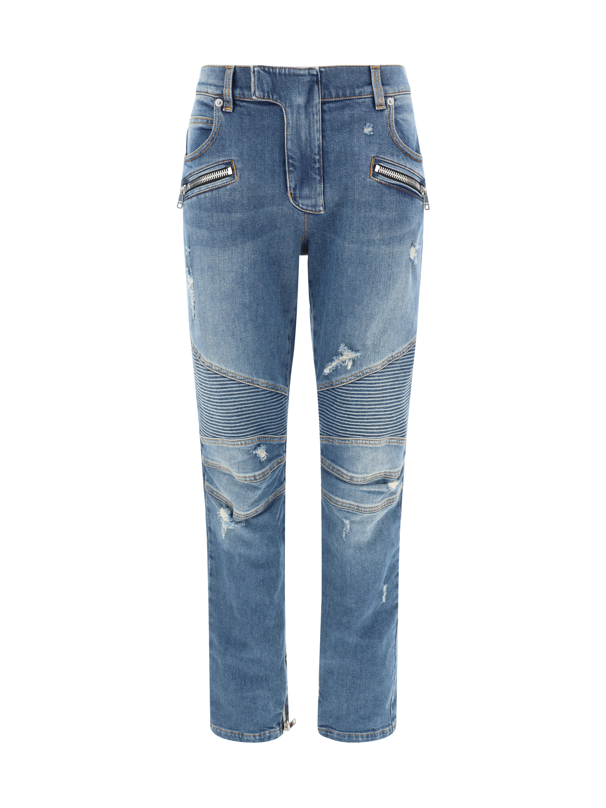 Shop Balmain Biker Jeans In 6kd Bleu Jean Brut