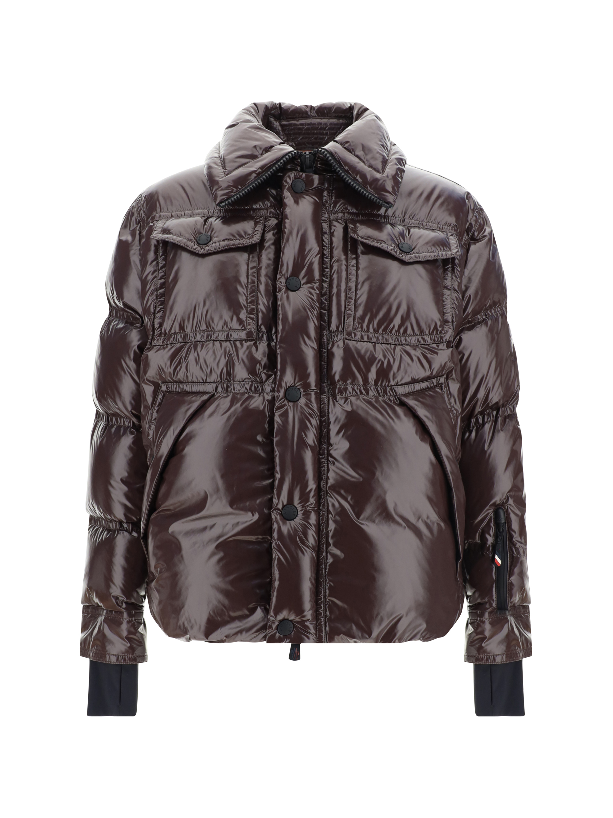 Shop Moncler Down Jacket In Taupe