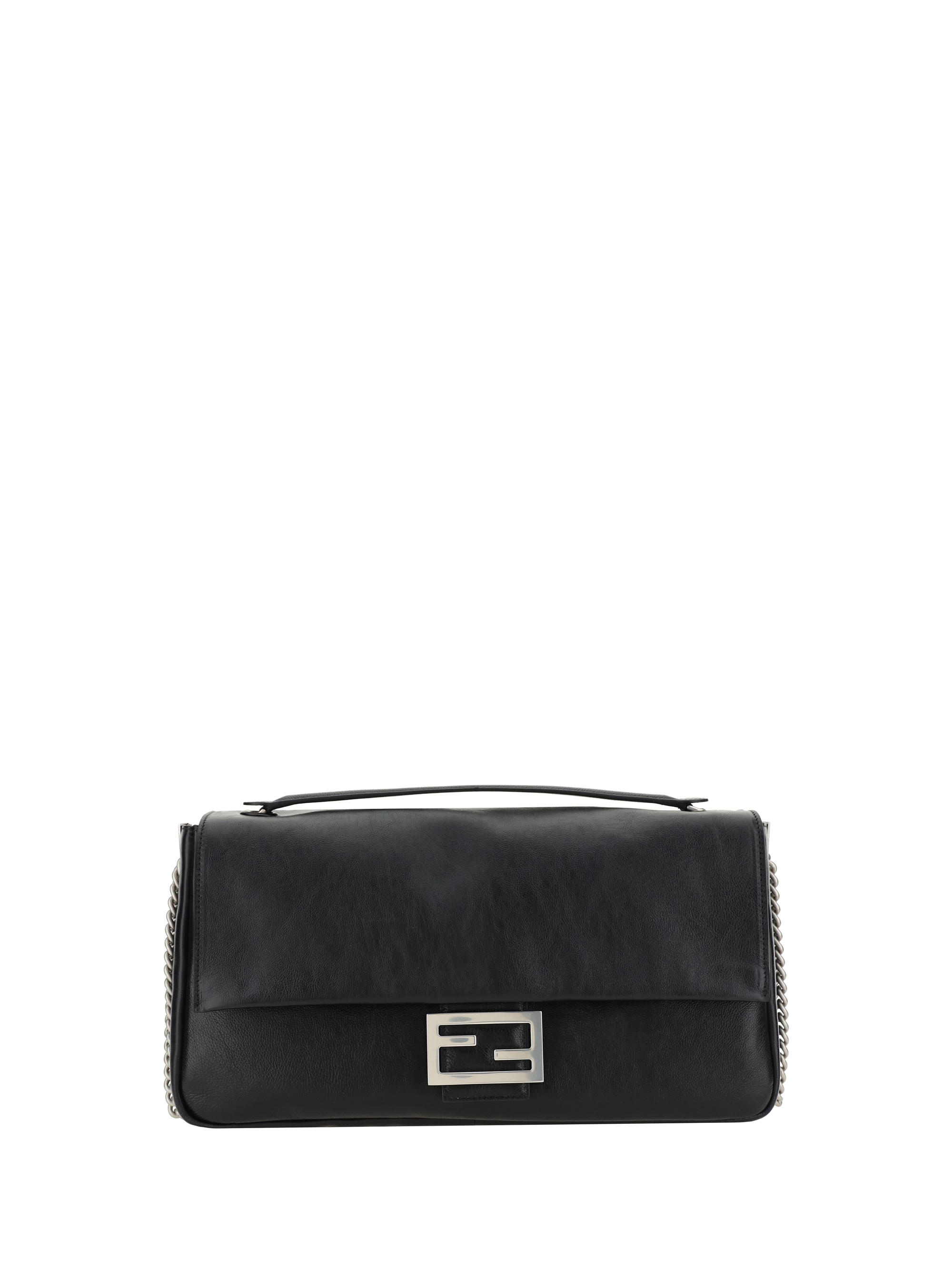 Shop Fendi Leather Baguette Shoulder Bag In Nero+puvibr