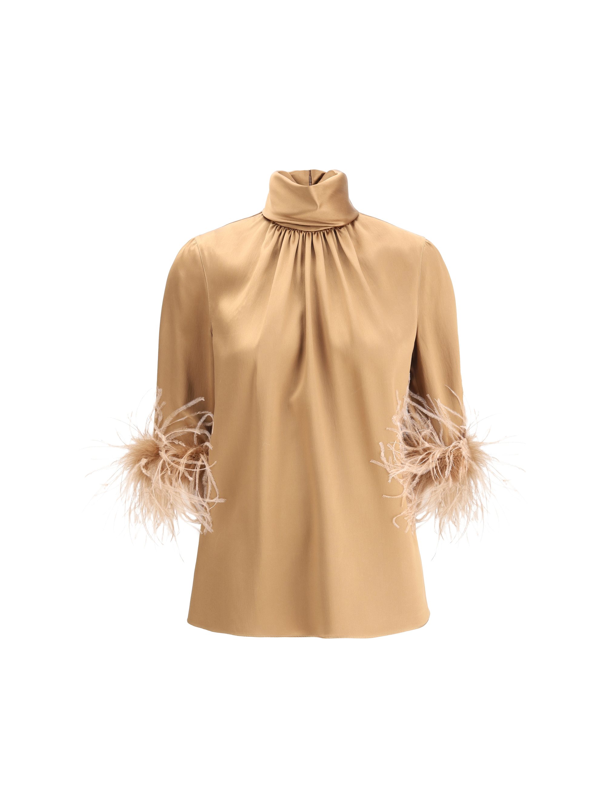 Shop Dolce & Gabbana Feathers Blouse In Nocciol+bian+mou+mou