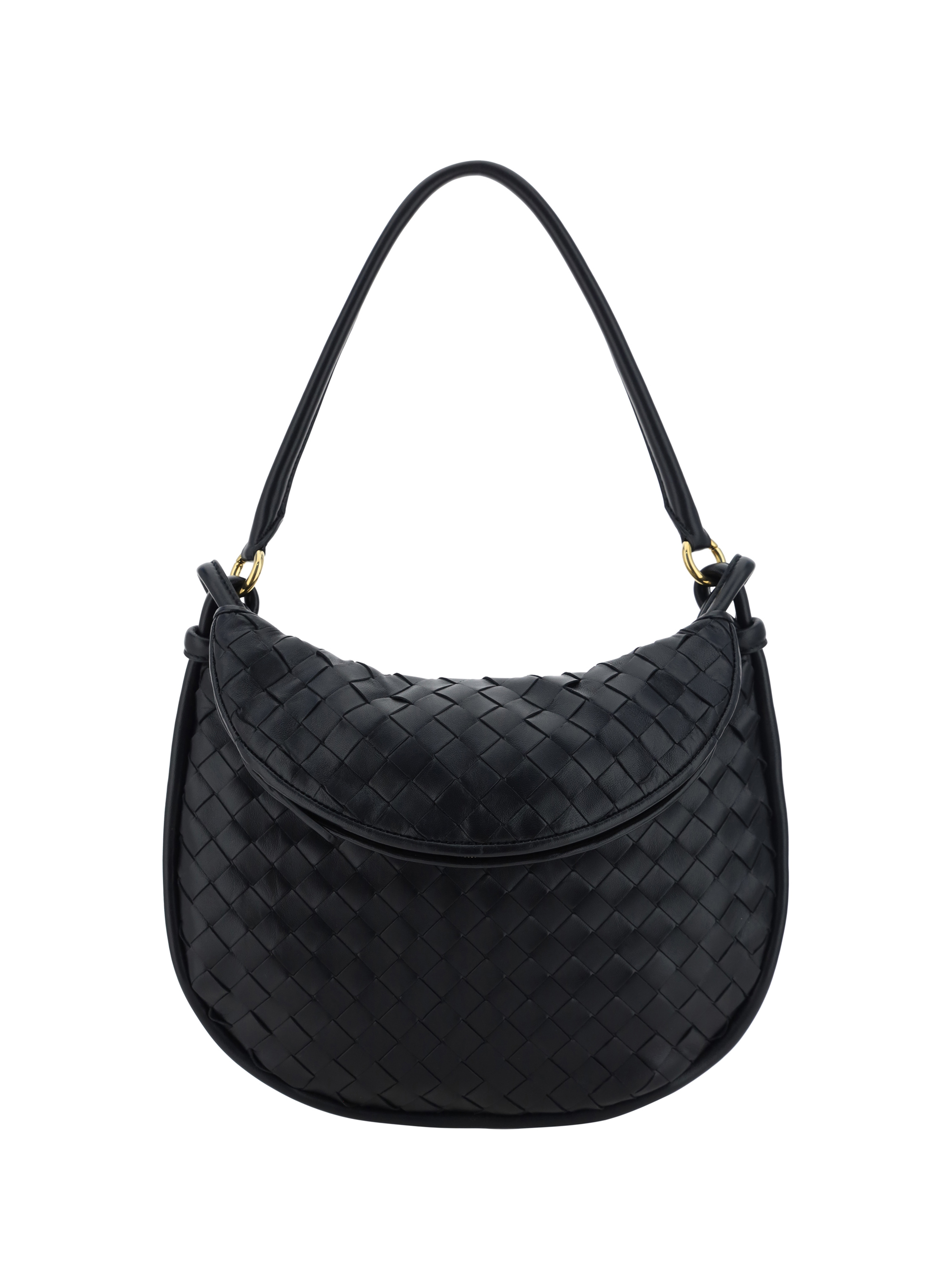 Shop Bottega Veneta Medium Gemini Shoulder Bag In Black/brass
