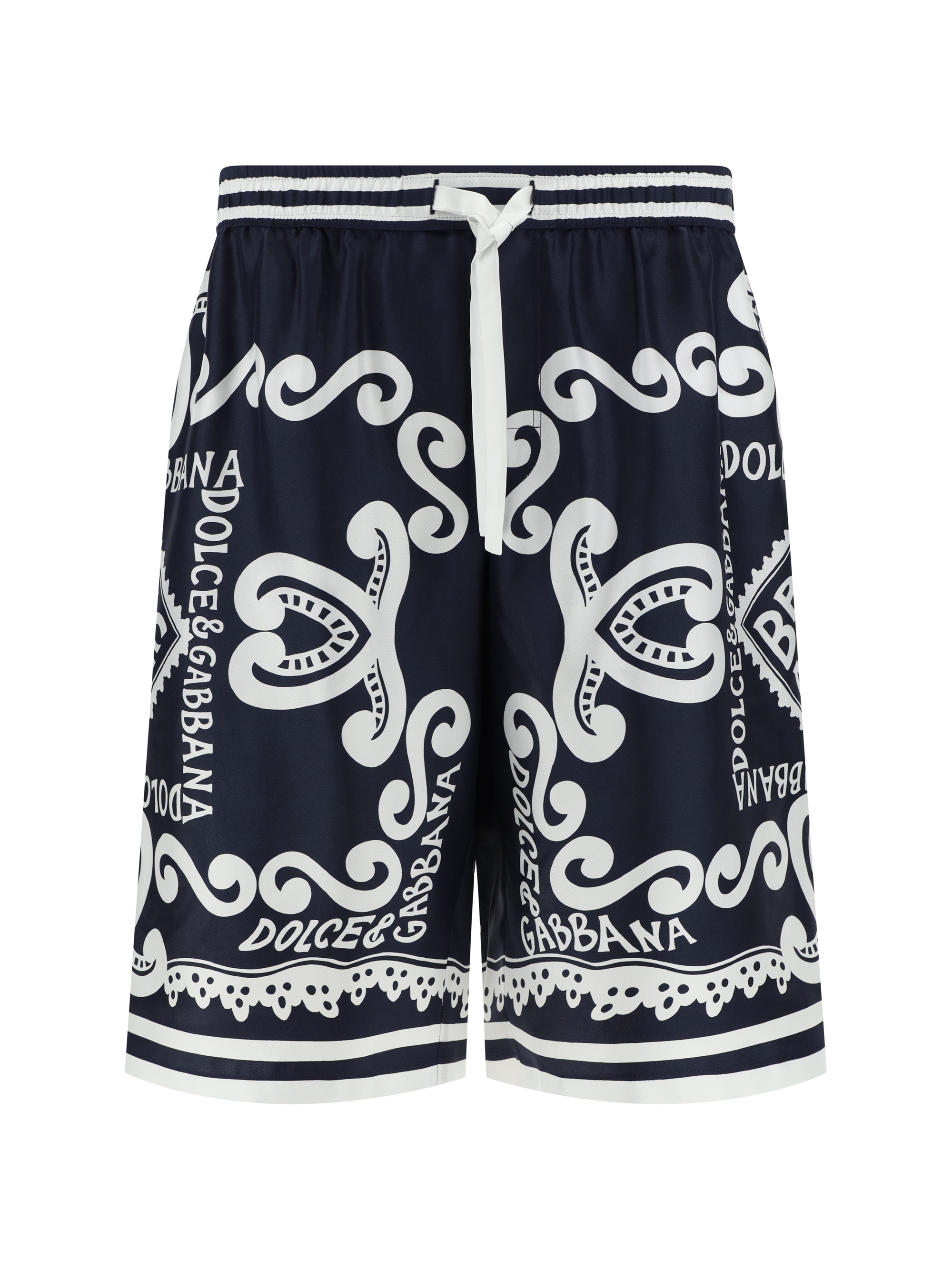 Dolce & Gabbana Dolce&gabbana Silk Bermuda With Navy Print In Blue