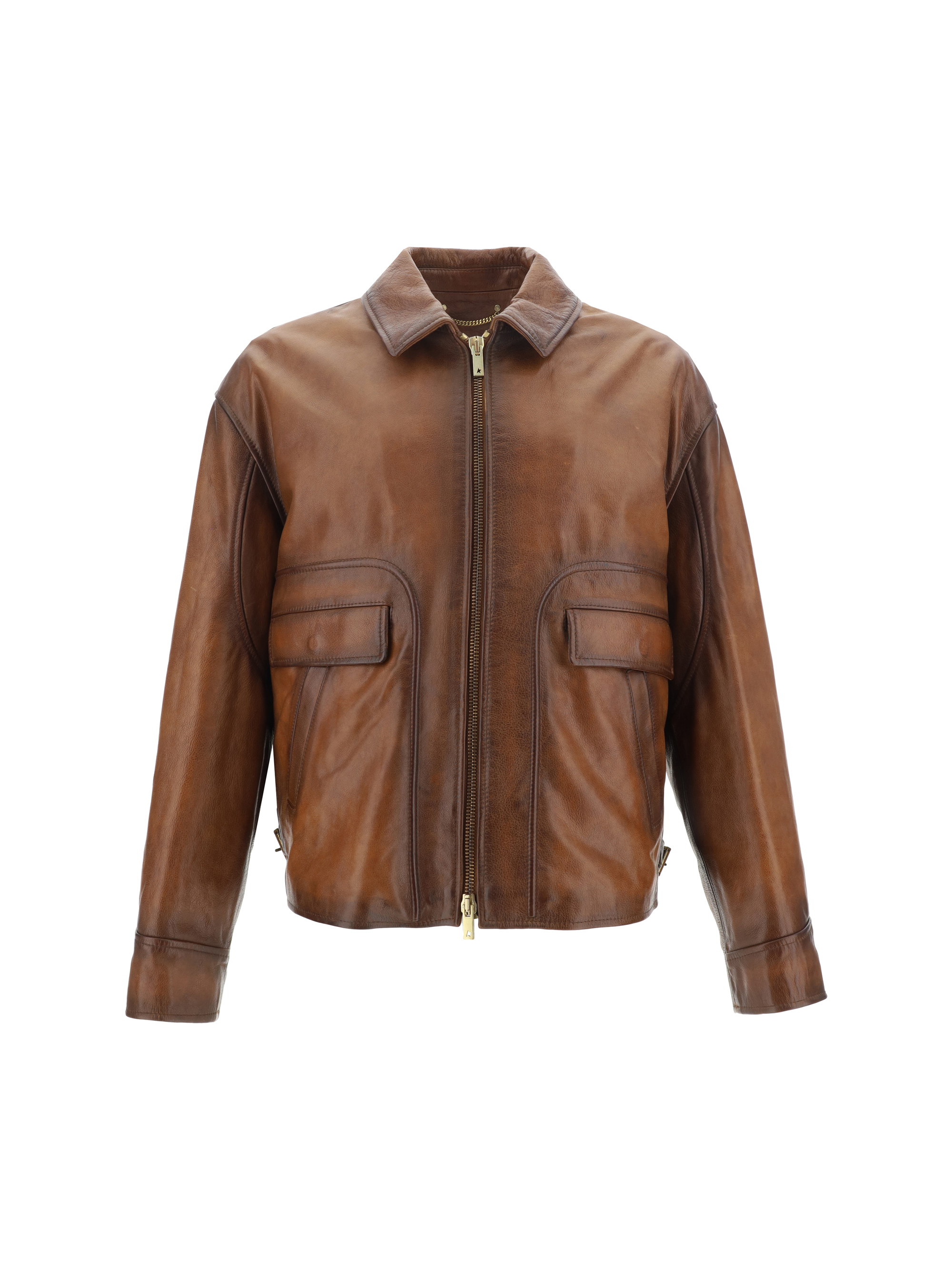 Shop Golden Goose Leather Jacket In Dark Tobacco Brown