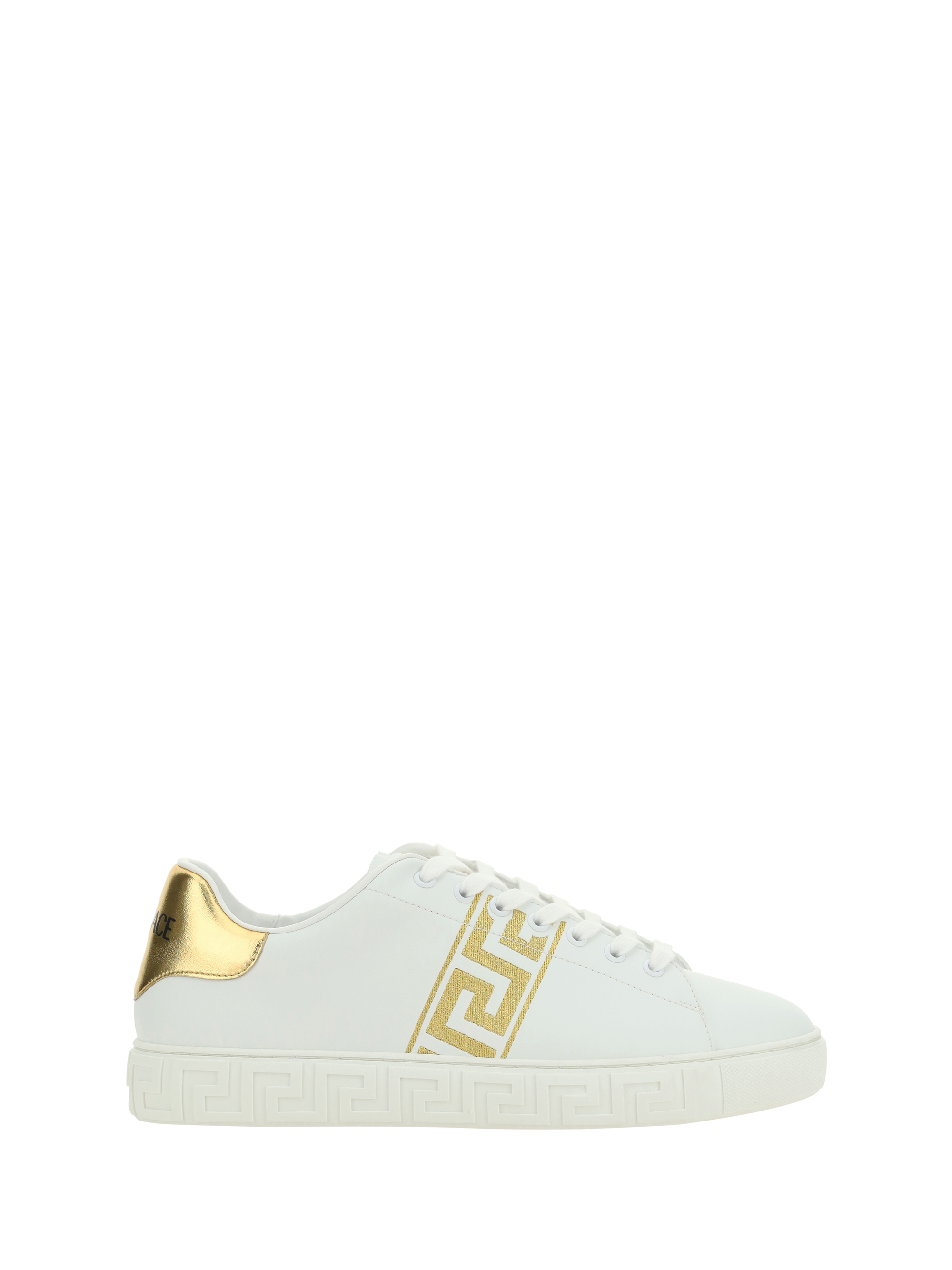 Shop Versace Low Top Sneakers In White/gold