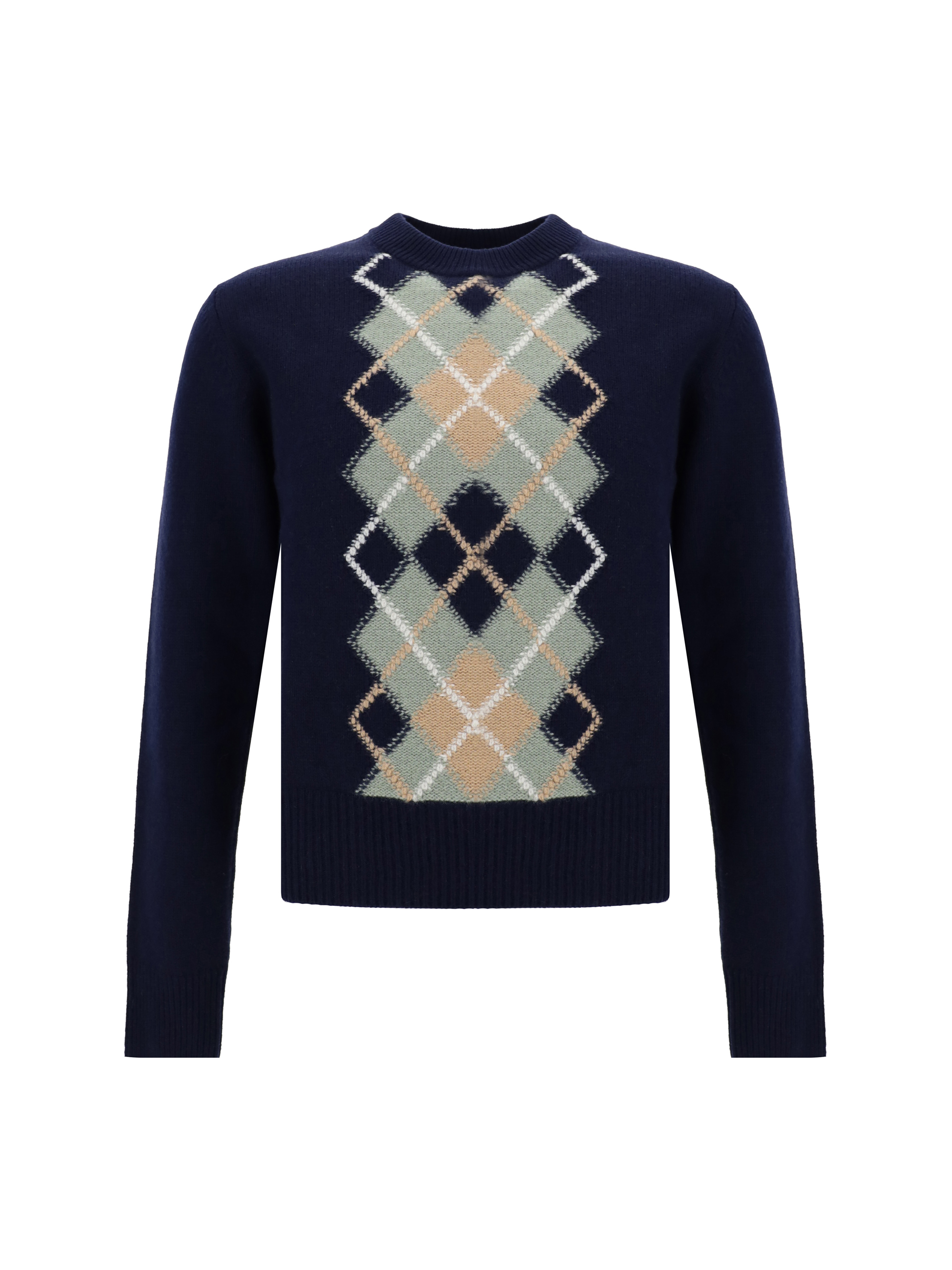 Ami Alexandre Mattiussi Blue Crewneck Sweater With Argyle Motif In Wool And Cashmere Man In Navy/green Aqua/nude
