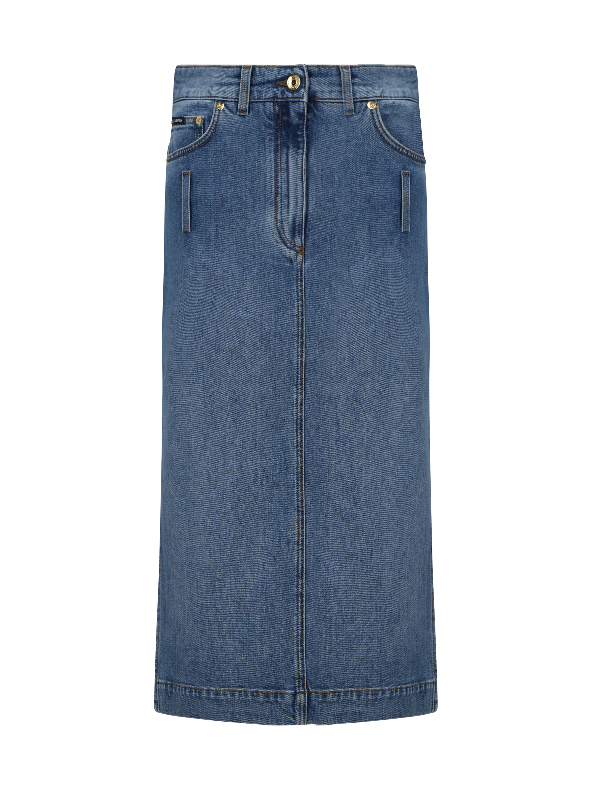 Dolce & Gabbana Logo-plaque Midi Denim Skirt In Variante Abbinata