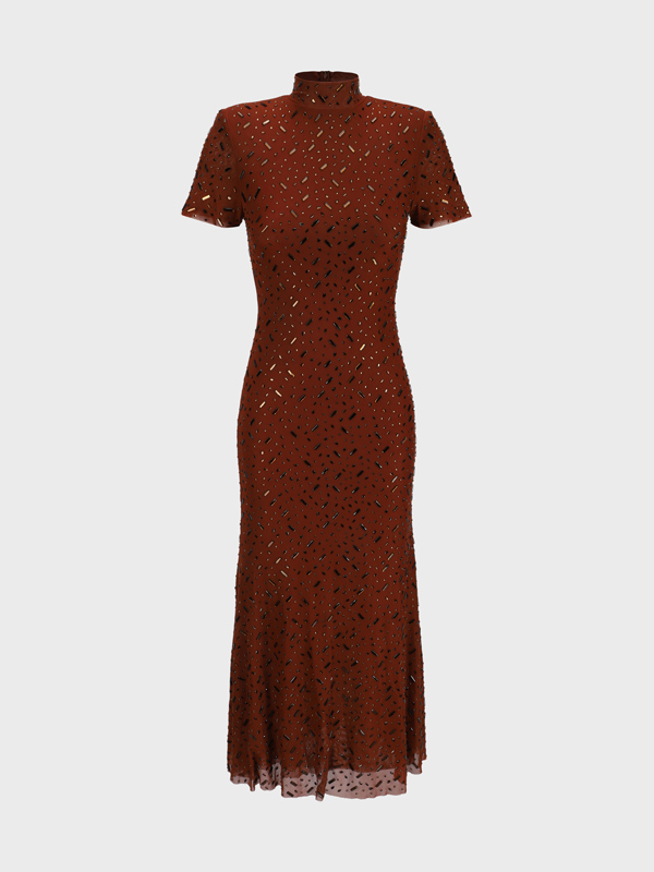 Square Rhinestone Midi Dress