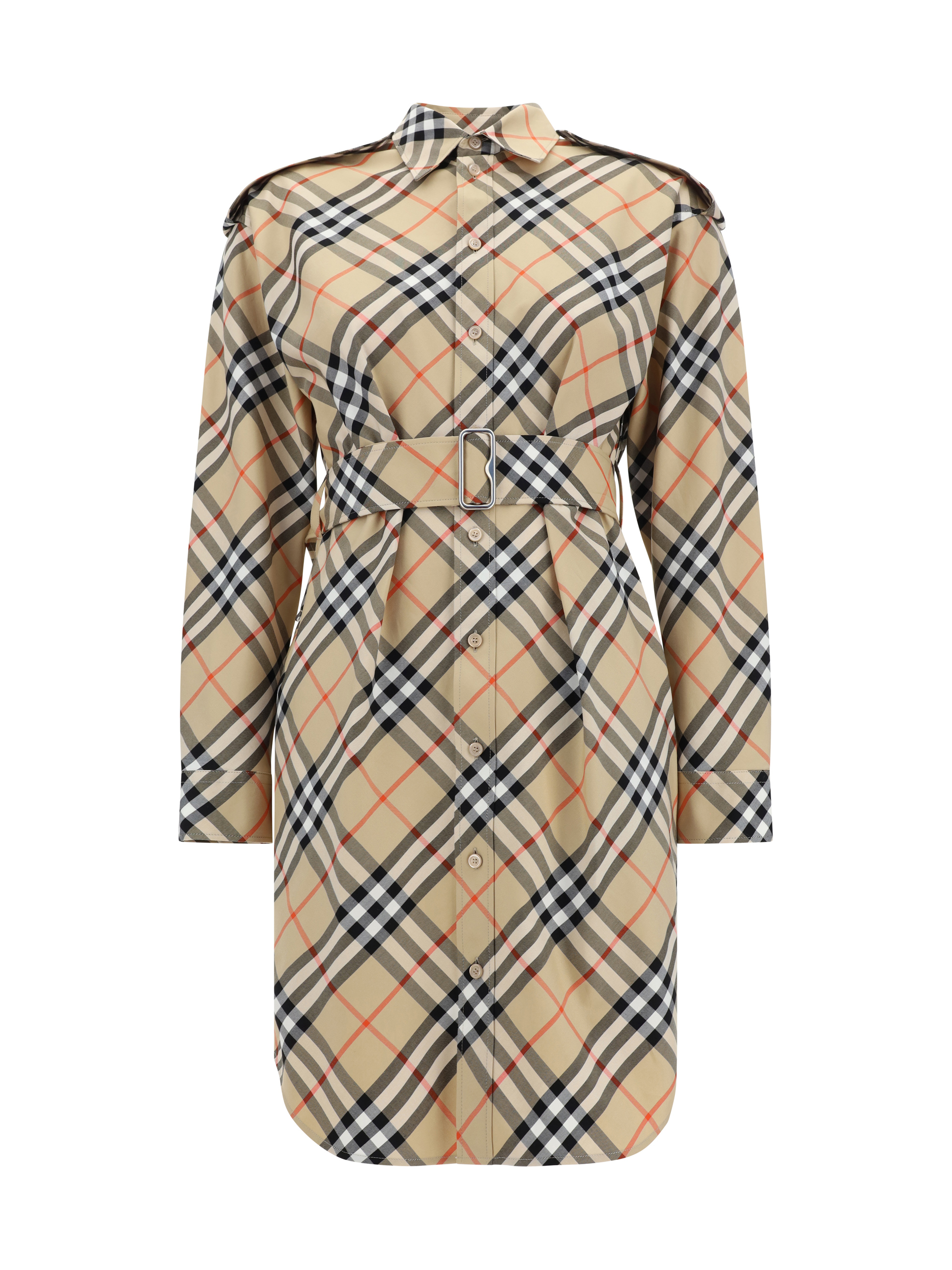 Shop Burberry Chemisier Dress In Sand Ip Check