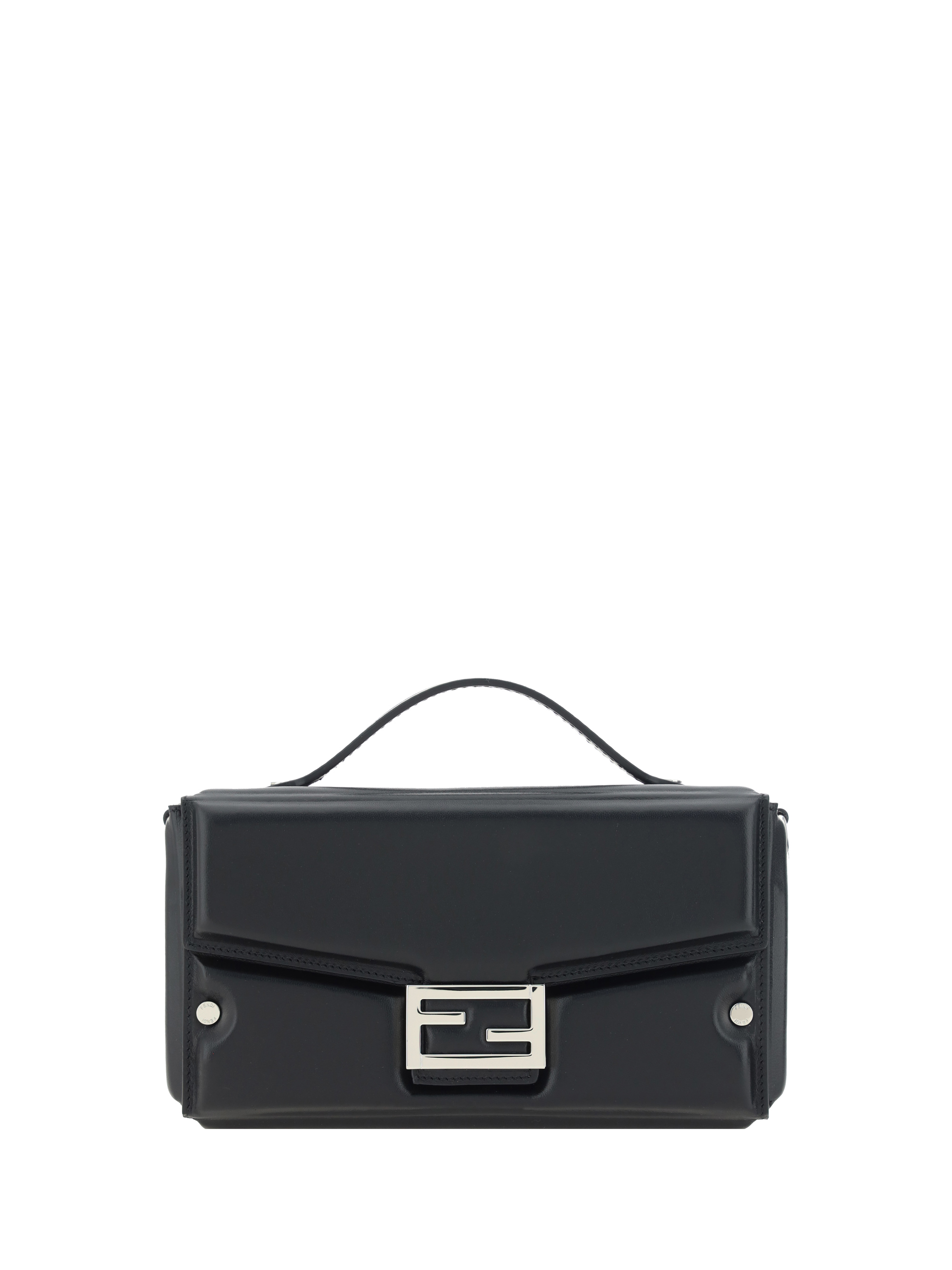 Shop Fendi Baguette Soft Trunk Handbag In Nero+ottone Sat