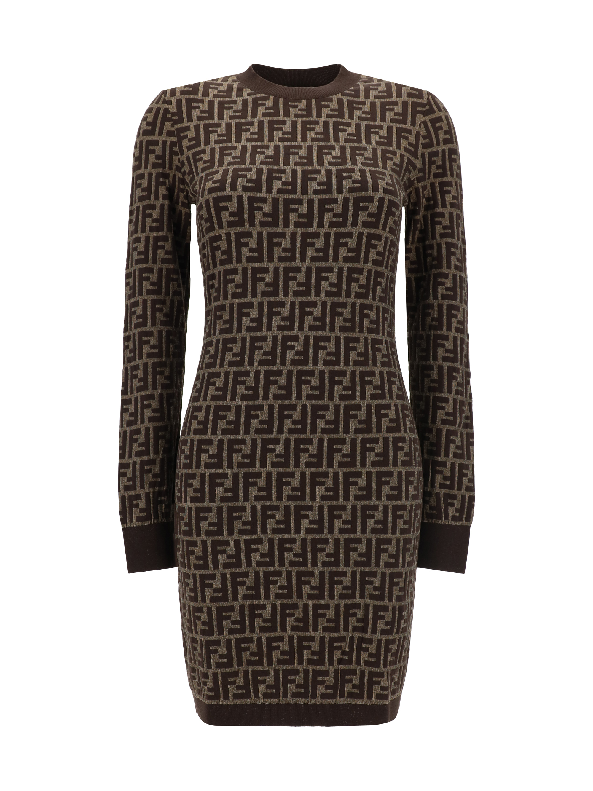 Shop Fendi Midi Dress In Toasted/bark