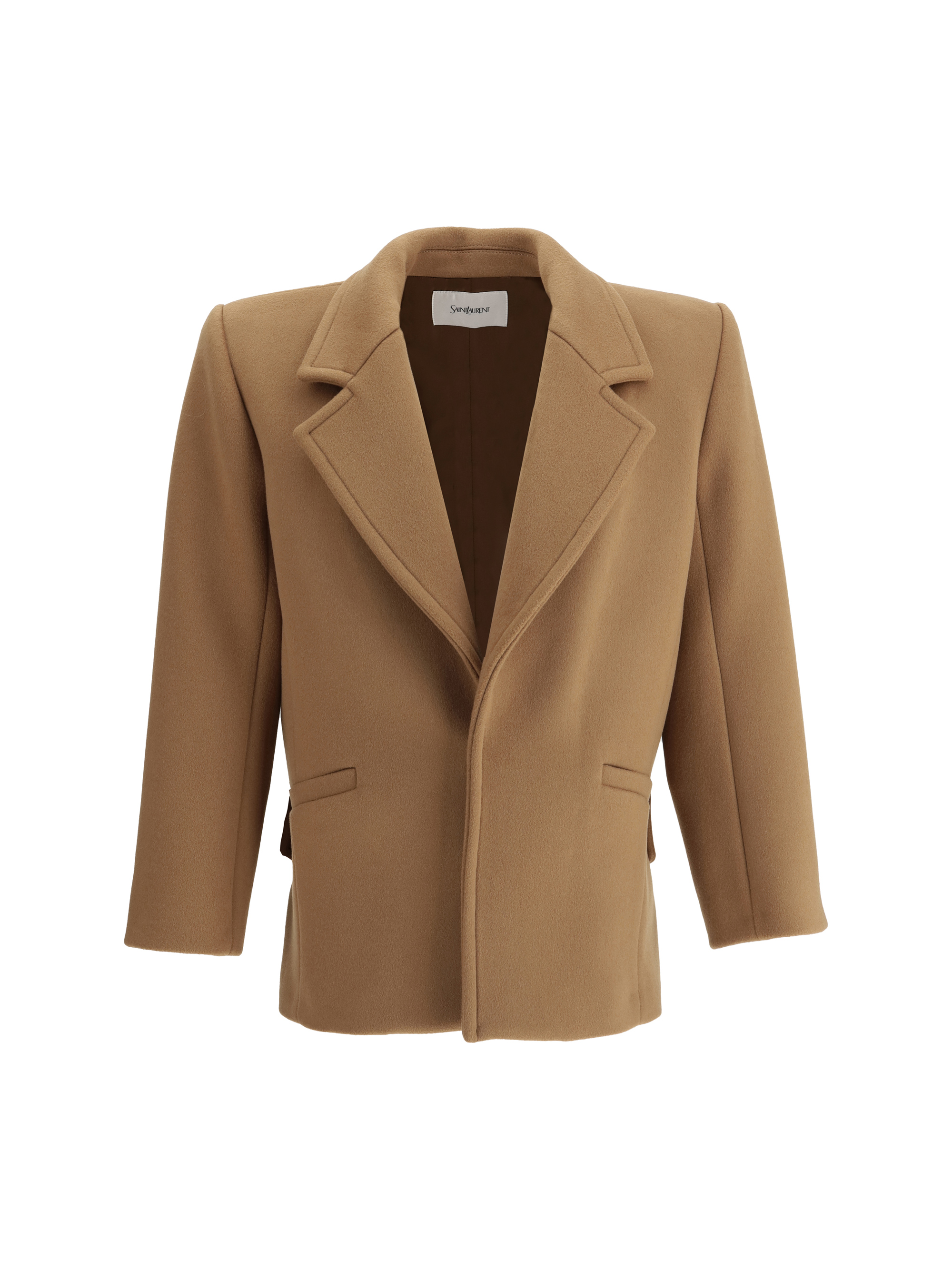 Saint Laurent Wool Coat With Wide Lapels And Back Vent In Azelan