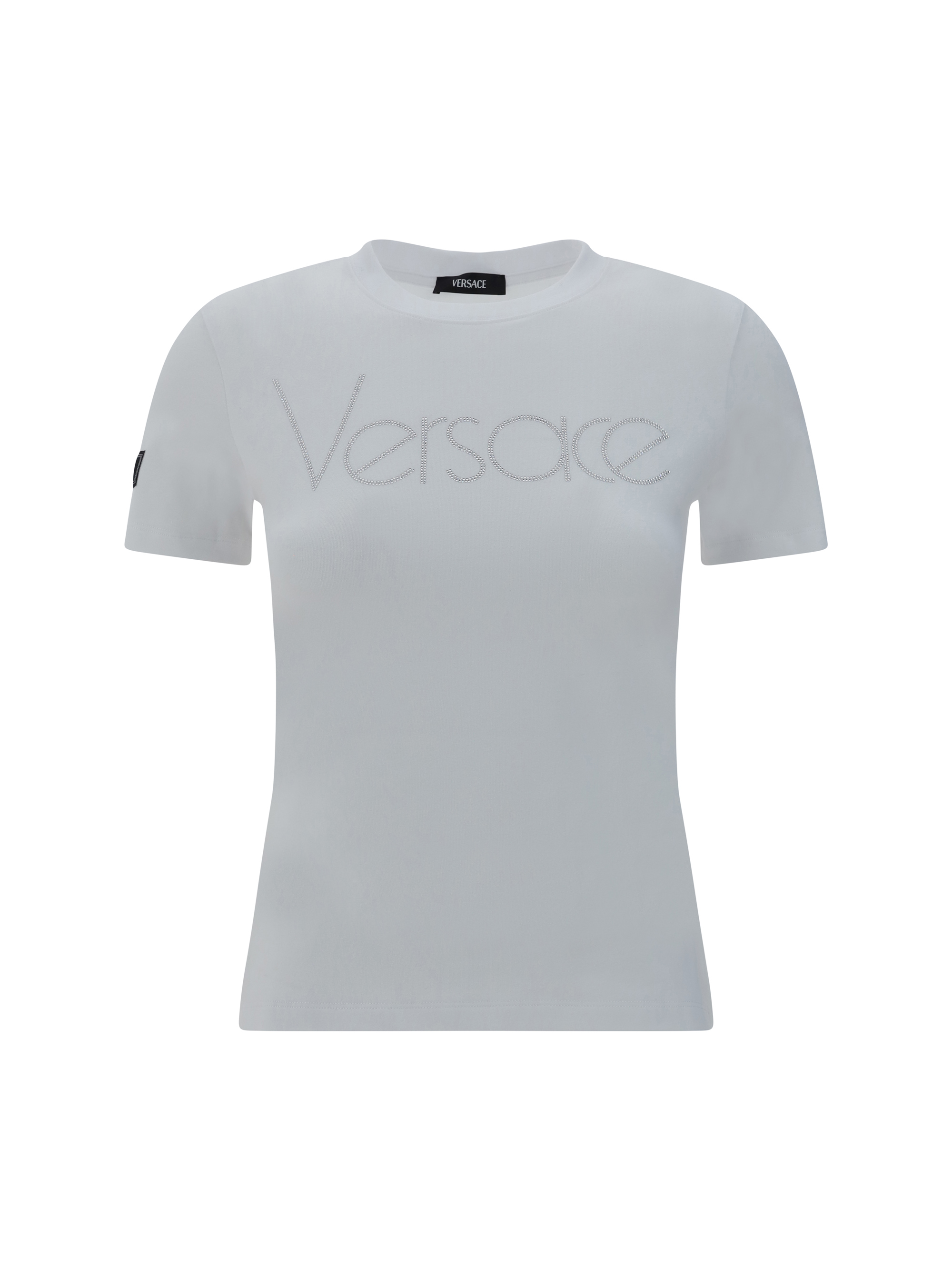 Shop Versace T-shirt In White+crystal