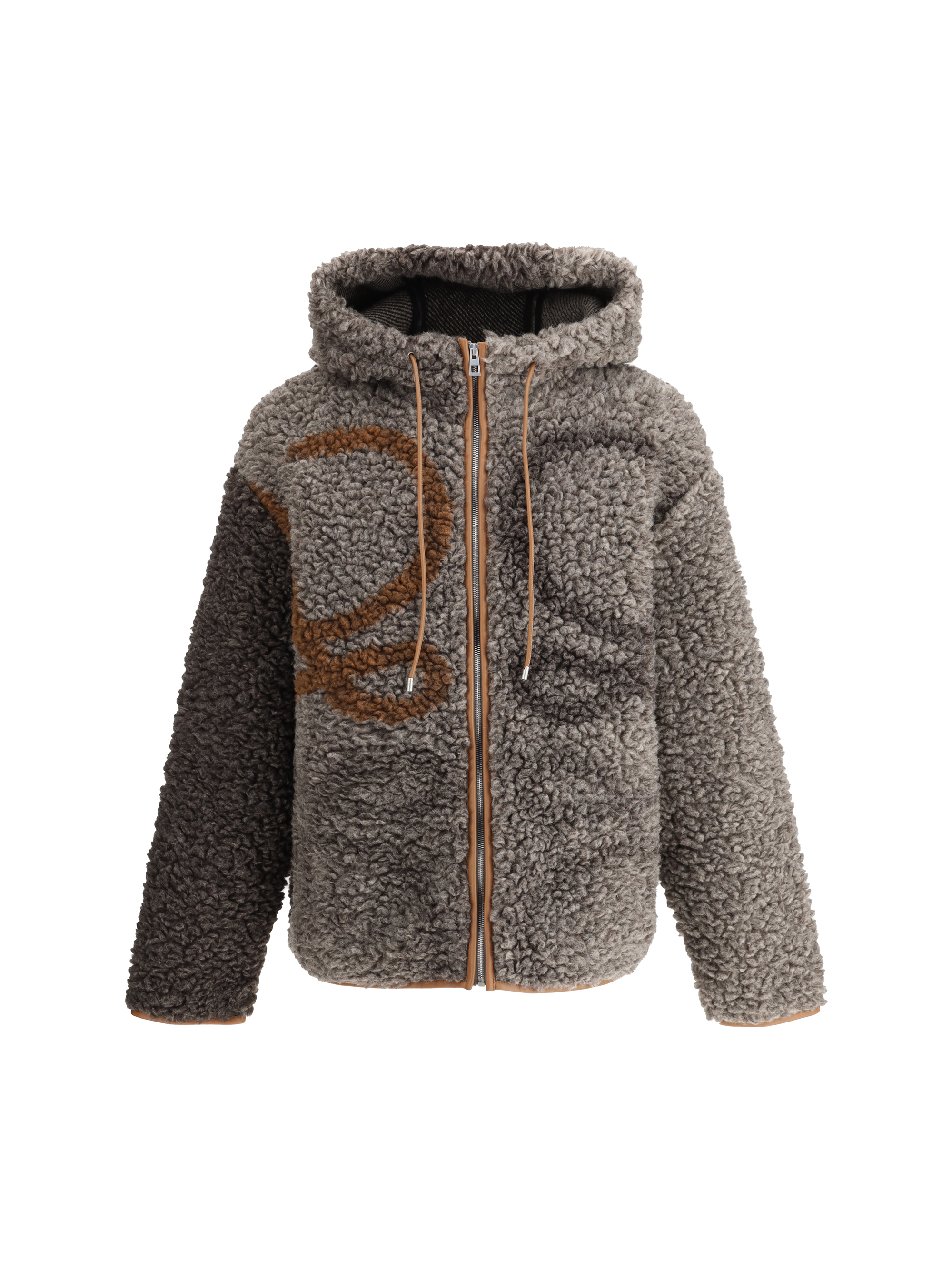 Loewe Anagram-print Hooded Jacket In Beige/khaki Green