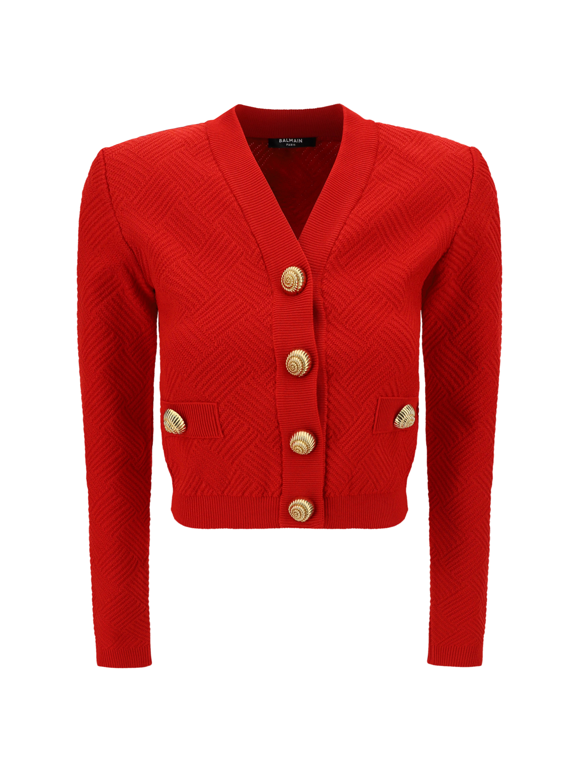 Shop Balmain Cardigan In Rouge