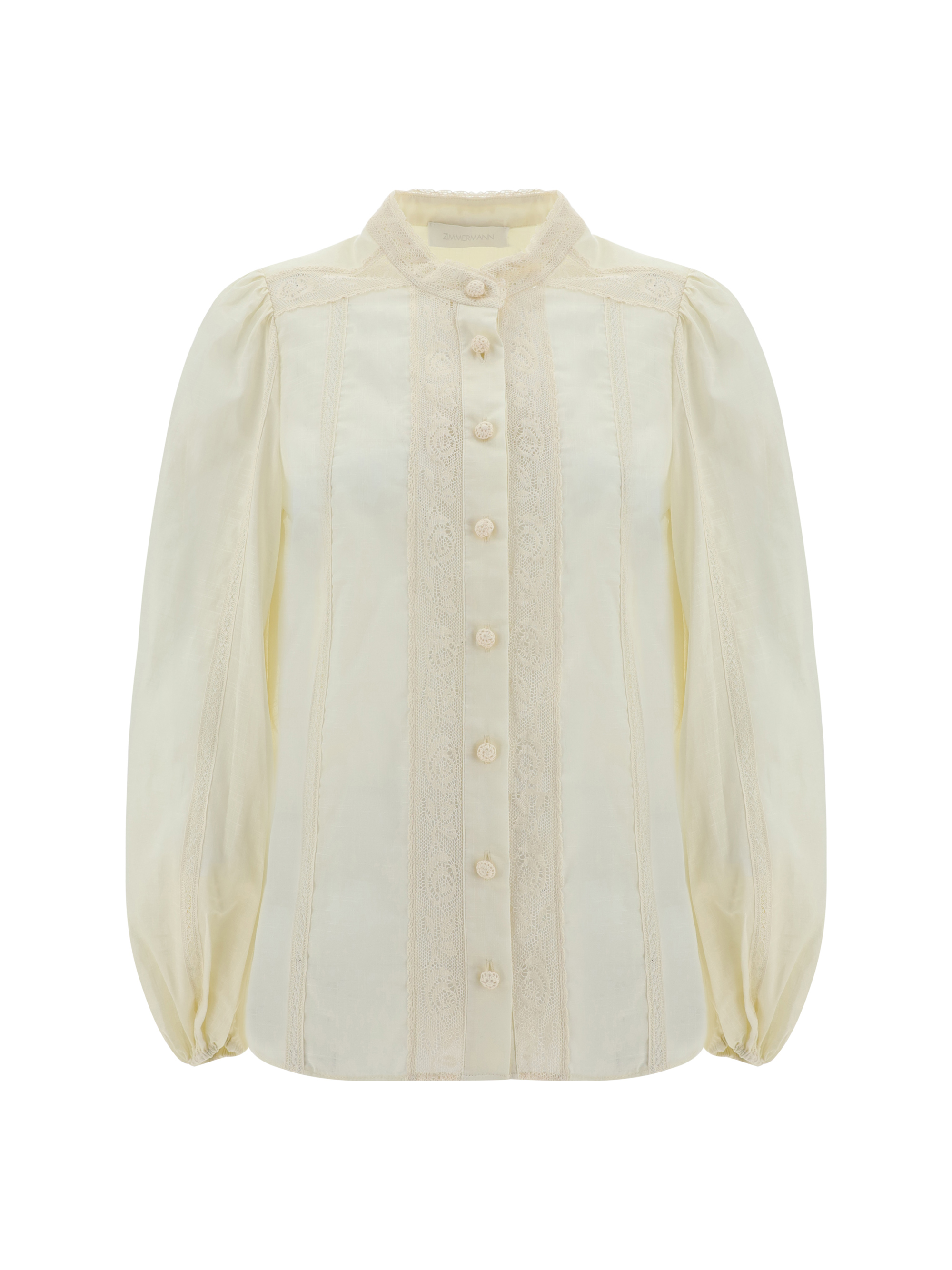 Shop Zimmermann Halliday Lace Trim Shirt In Cream