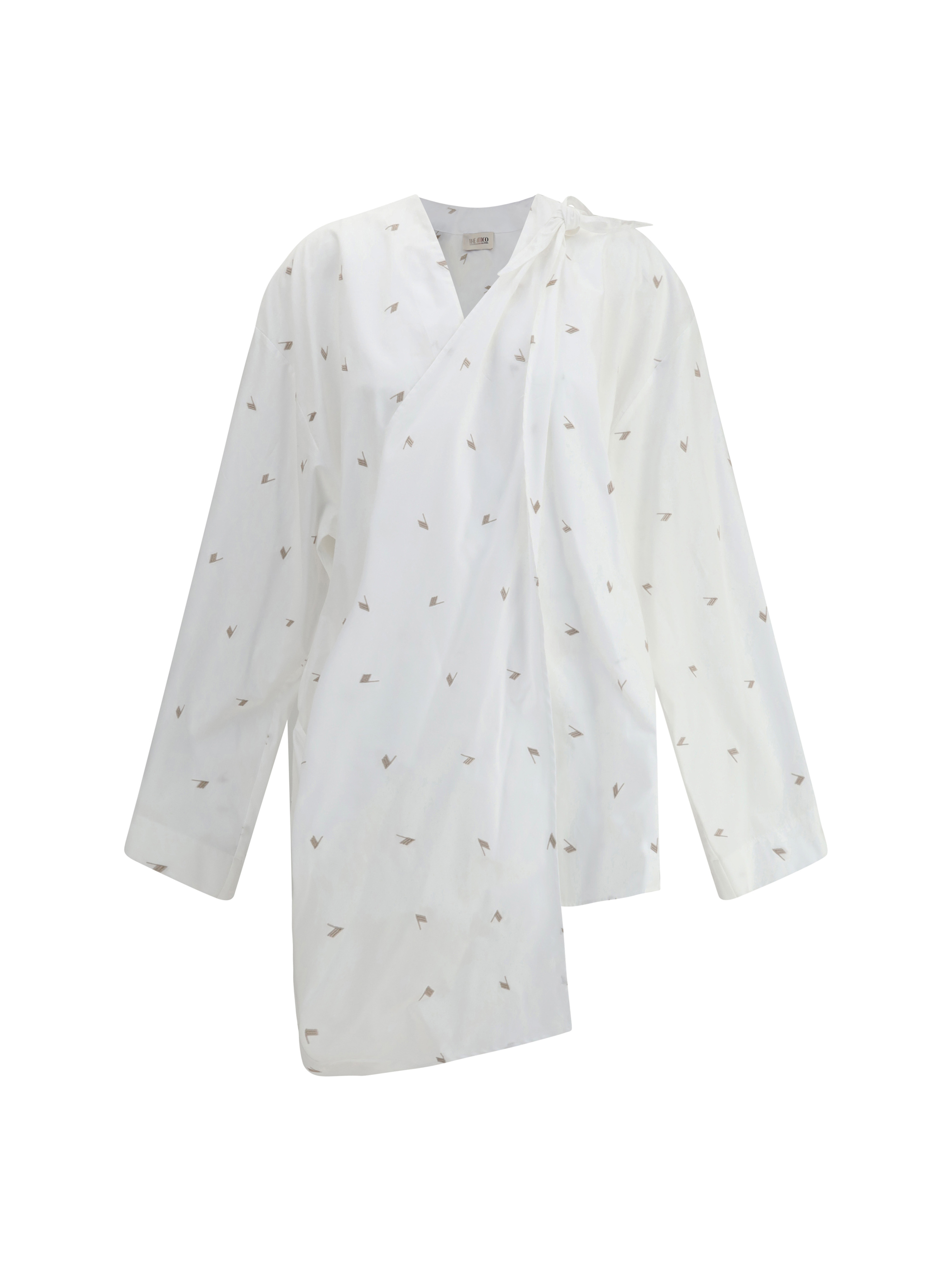 Attico Womens White Asymmetric Monogram Cotton-blend Mini Dress In White