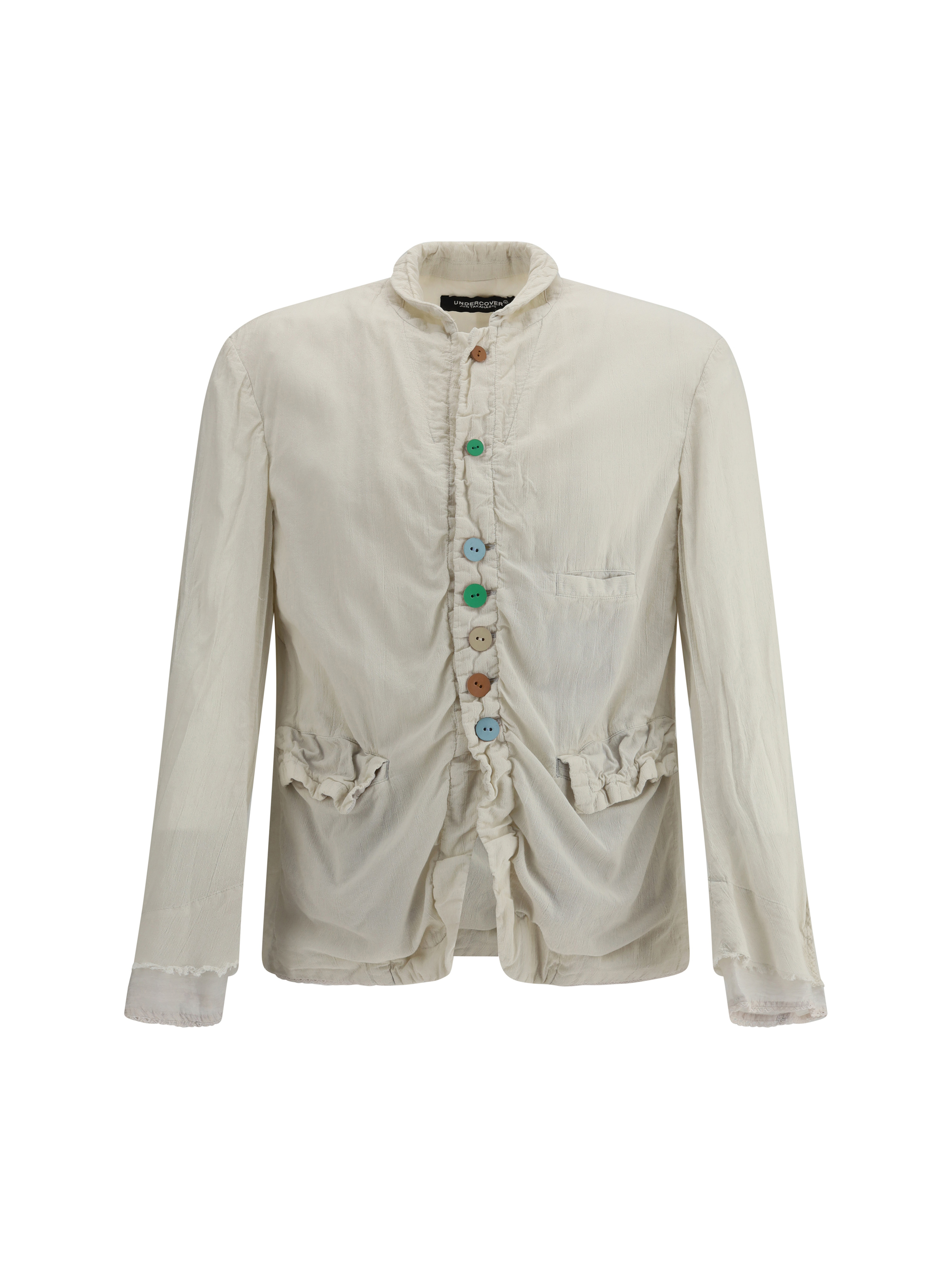 Jacket with multicolored button