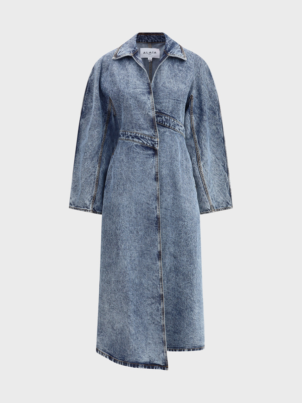 Long denim Spiral Trench 